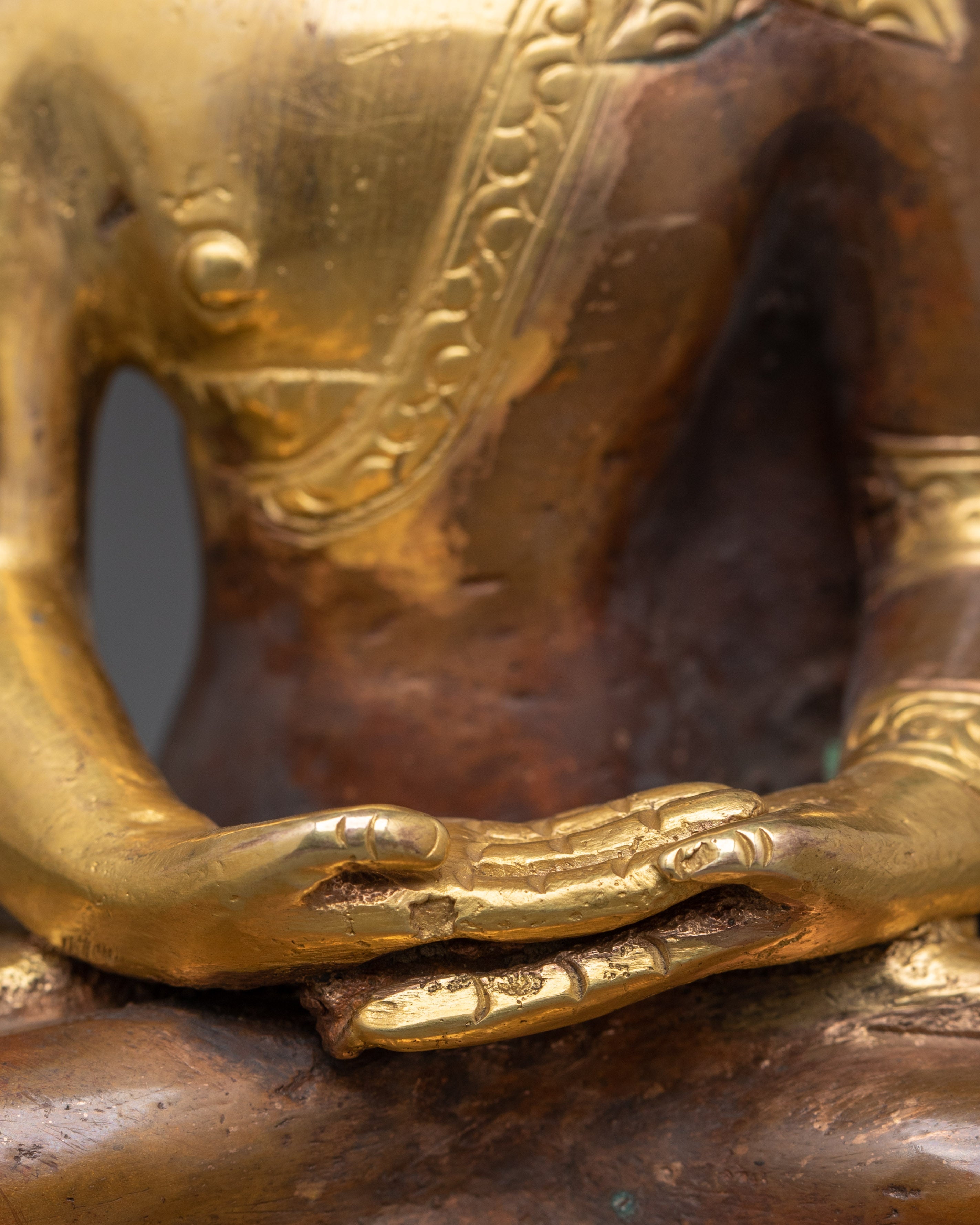 Set of Five Brass Buddha Statues | Gold Plated Oxidized Copper