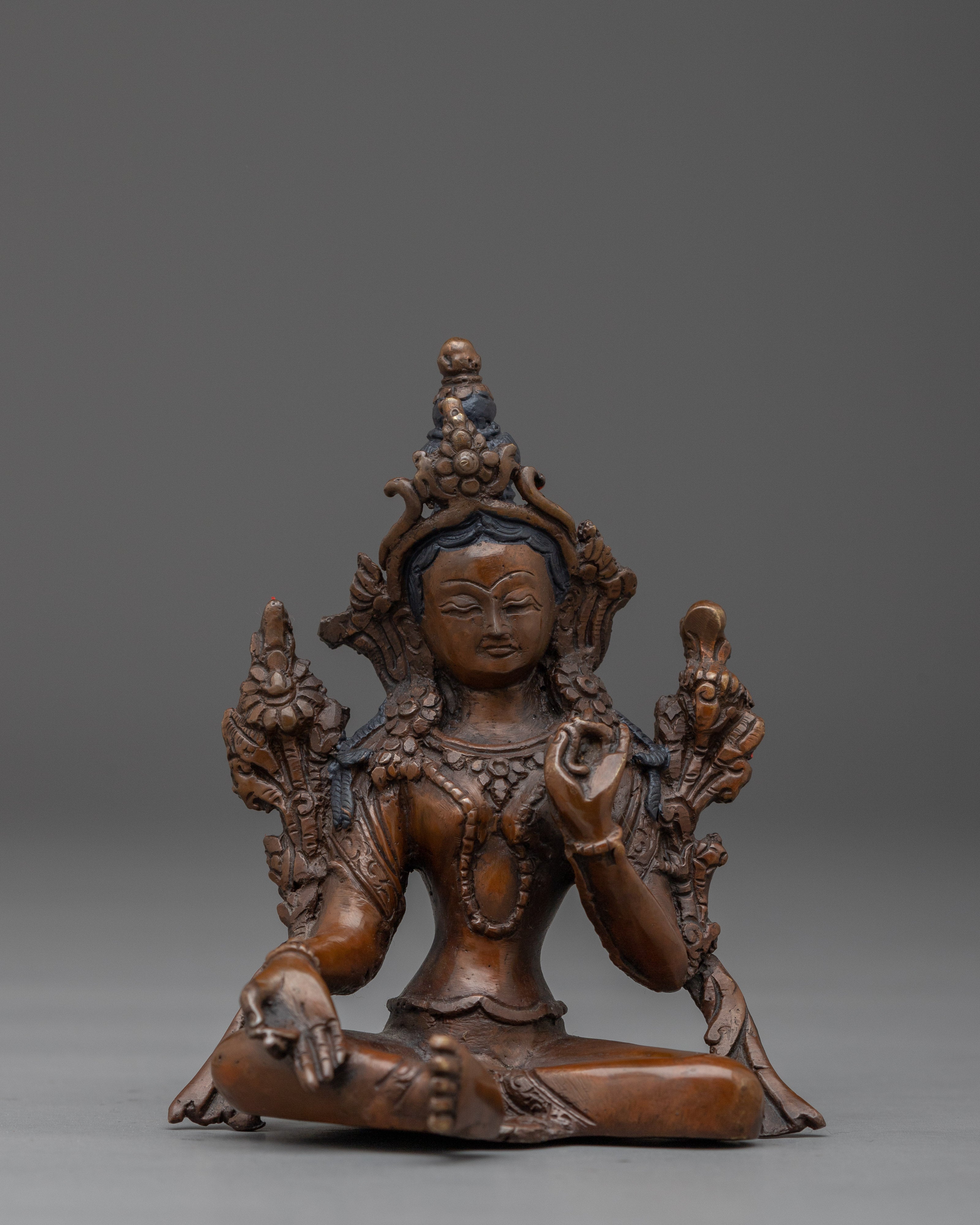 Compassionate Green Tara | Sacred Handcrafted Copper Statue