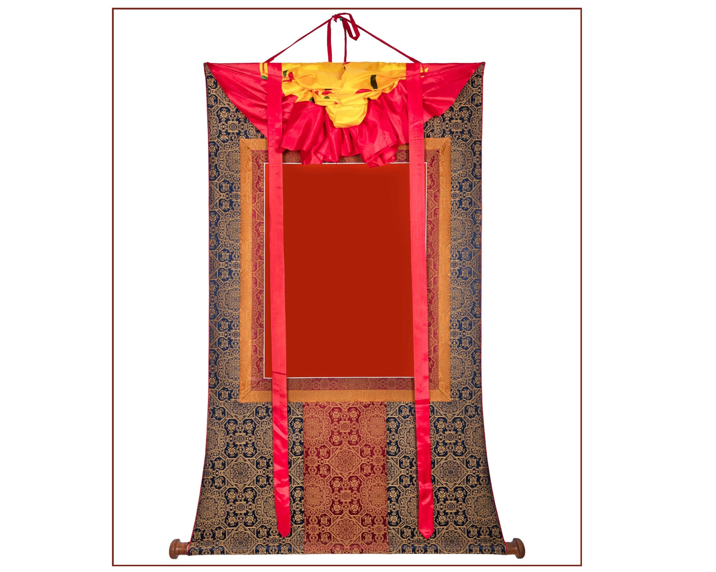 Vajrakilaya Thangka Print | Antique Black and Red Silk Brocade | Runner
