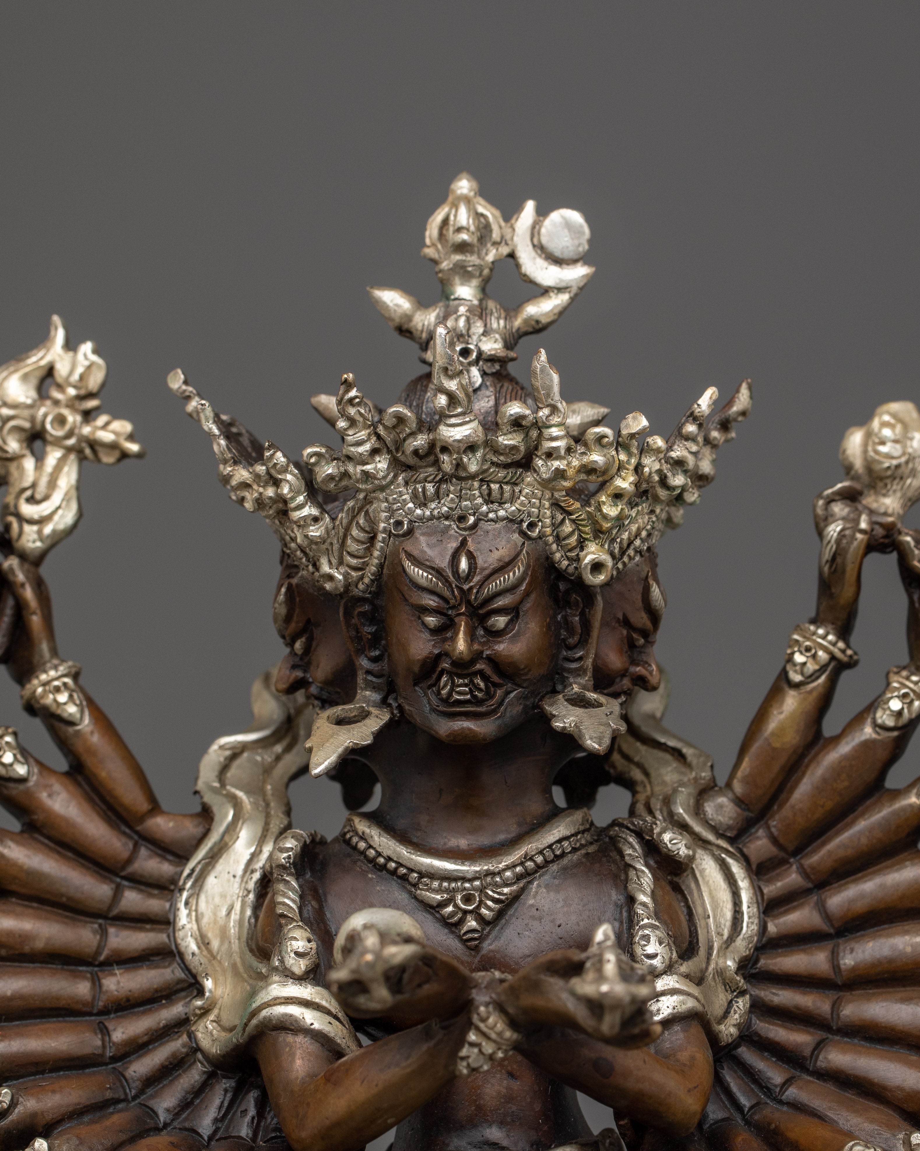 Silver-plated Kalachakra statue in oxidized copper | Enlightenment and Transformation