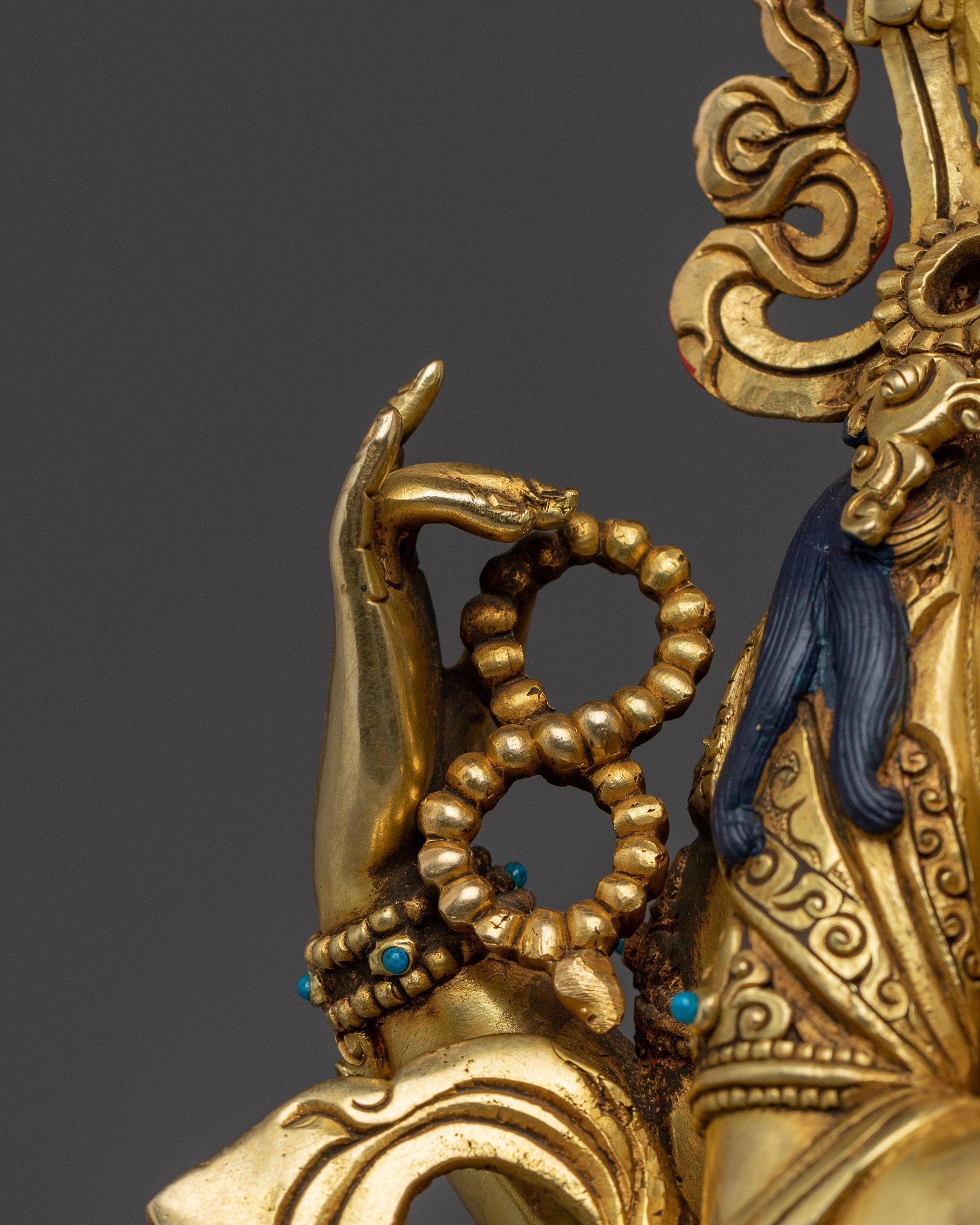 Gold Gilded Chenrezig Statue with Copper Body | Tibetan Bodhisattva of Compassion