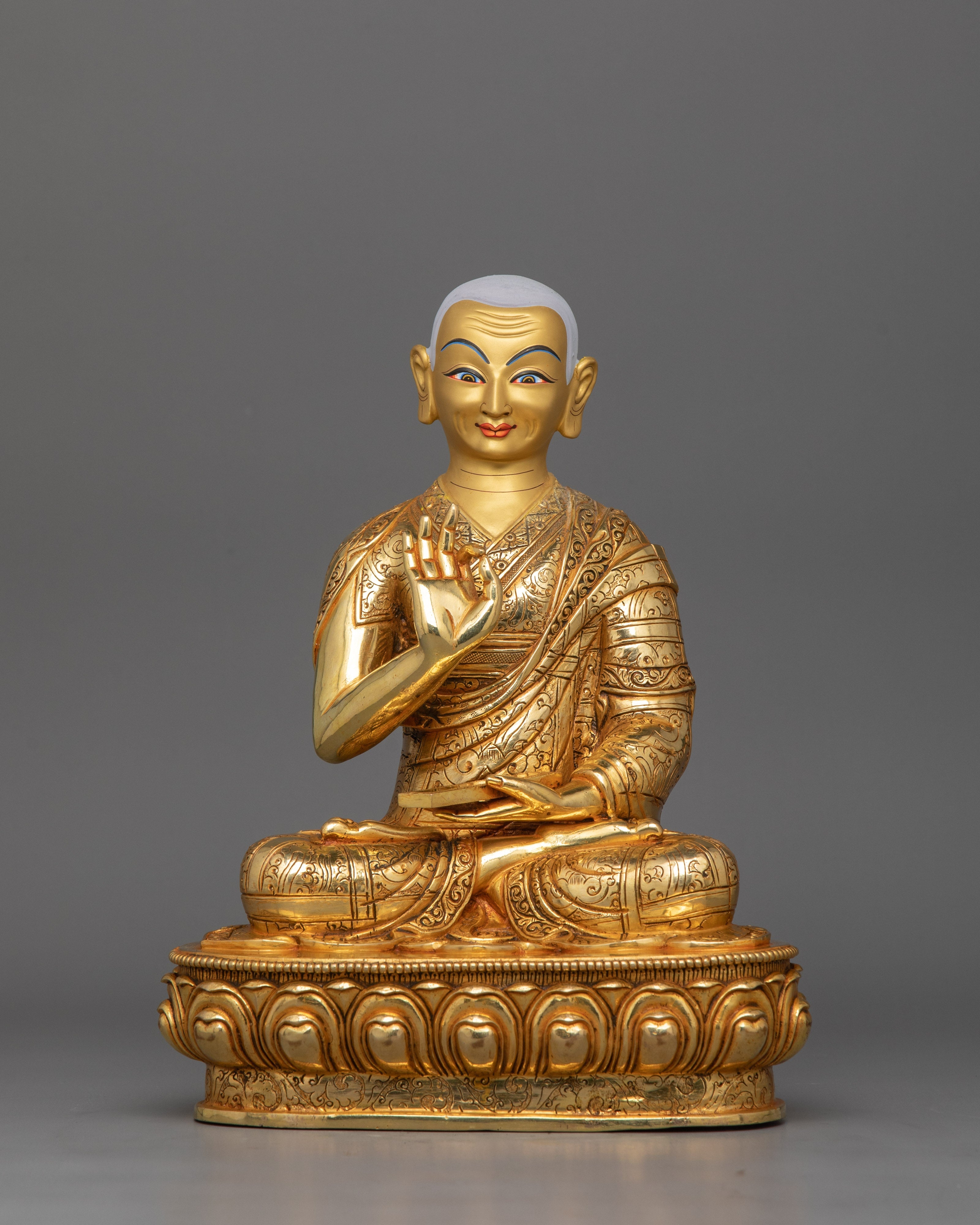 Handmade Tibetan Spiritual Tsongkhapa Set Statue | The Founder of Gelug Tradition