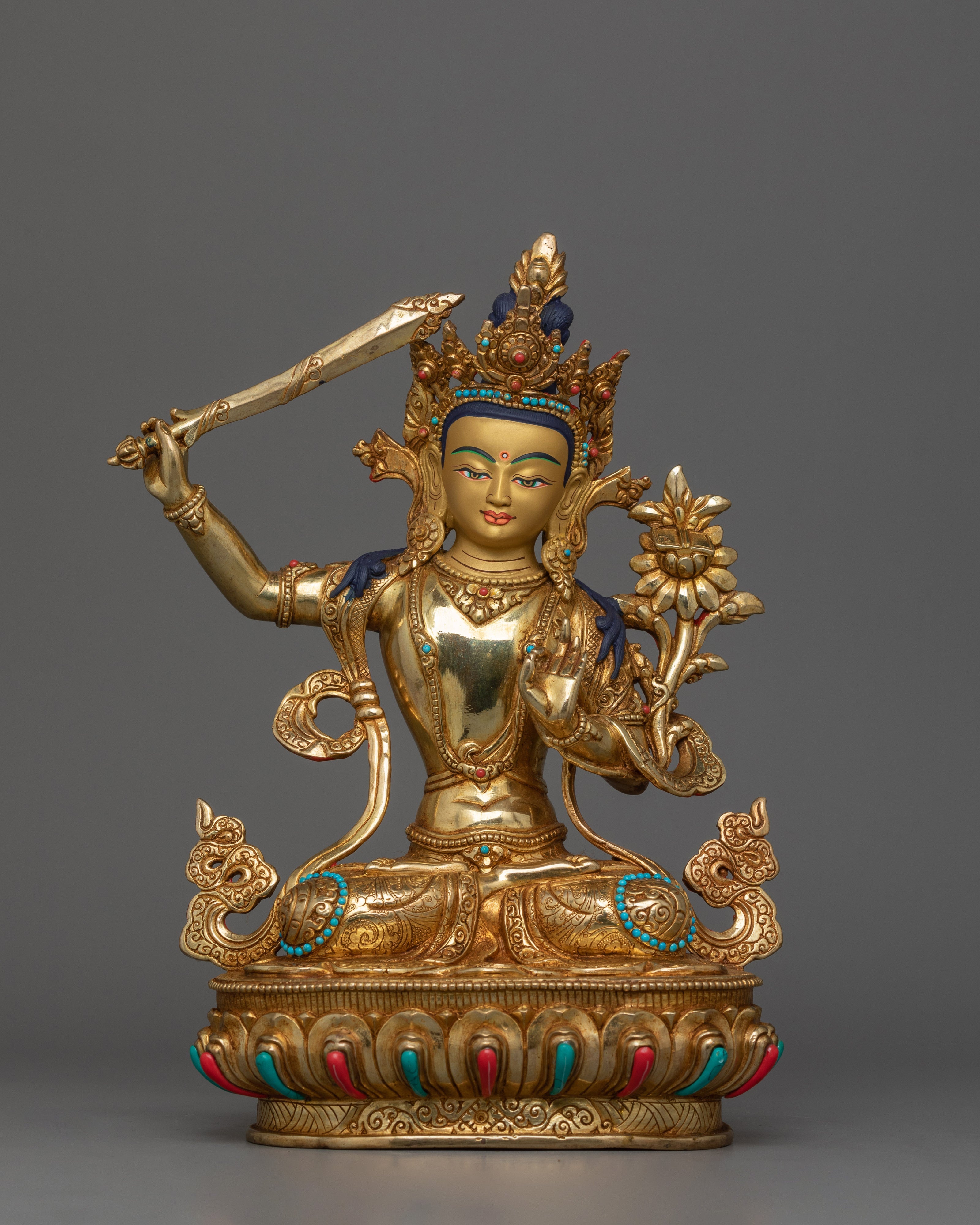 Manjushri with Hand Carved Gemstones