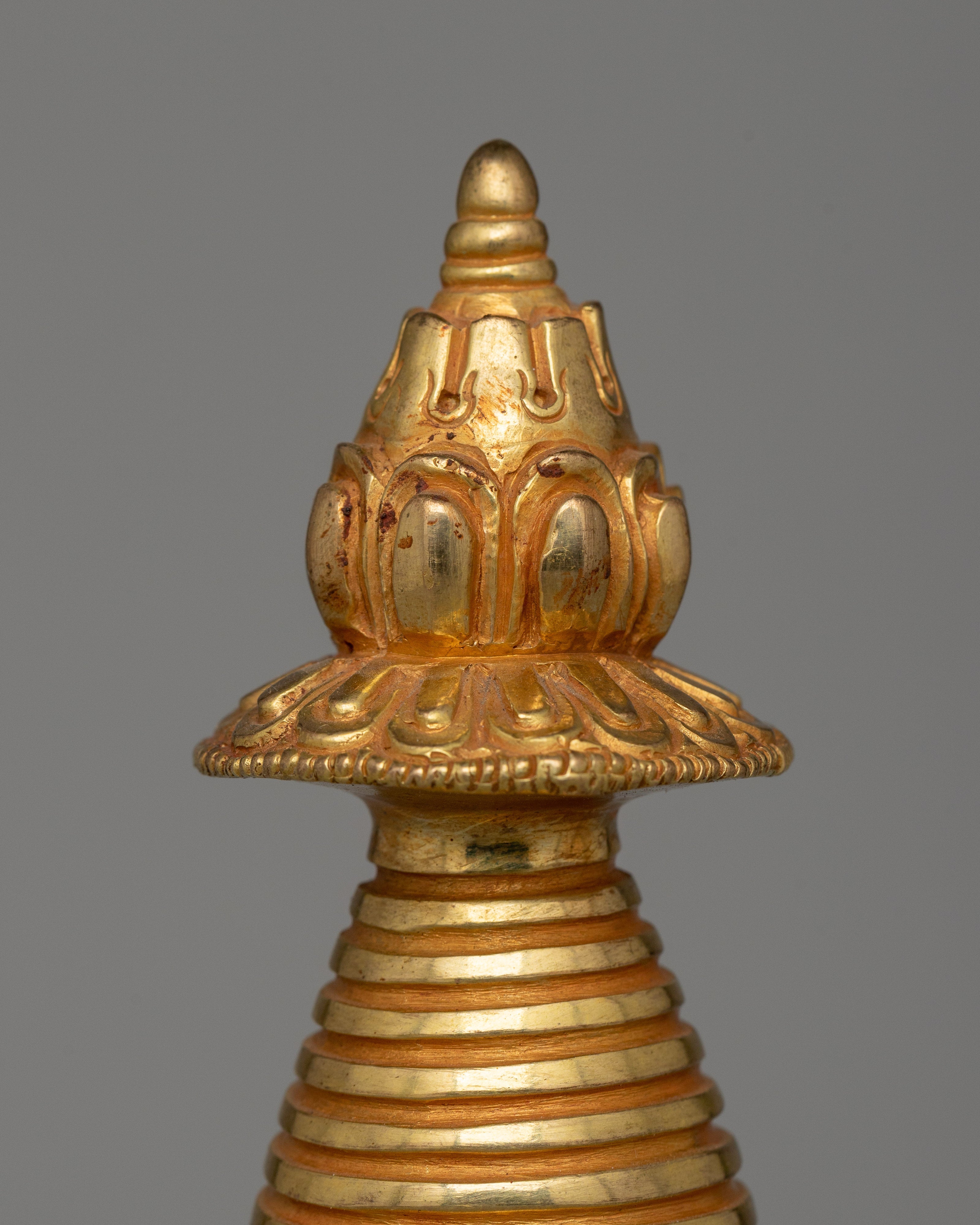 Gold-plated Copper Stupa for Altar | 18cm Sacred Buddhist decor