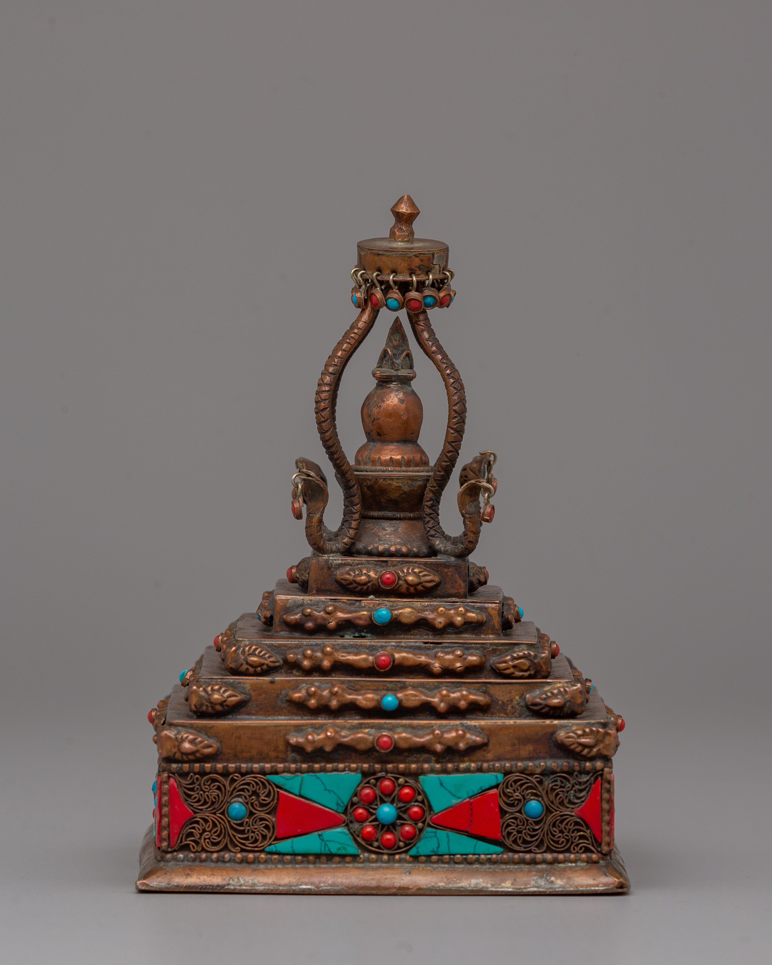 Authentic Buddhist Stupa in Oxidized Copper