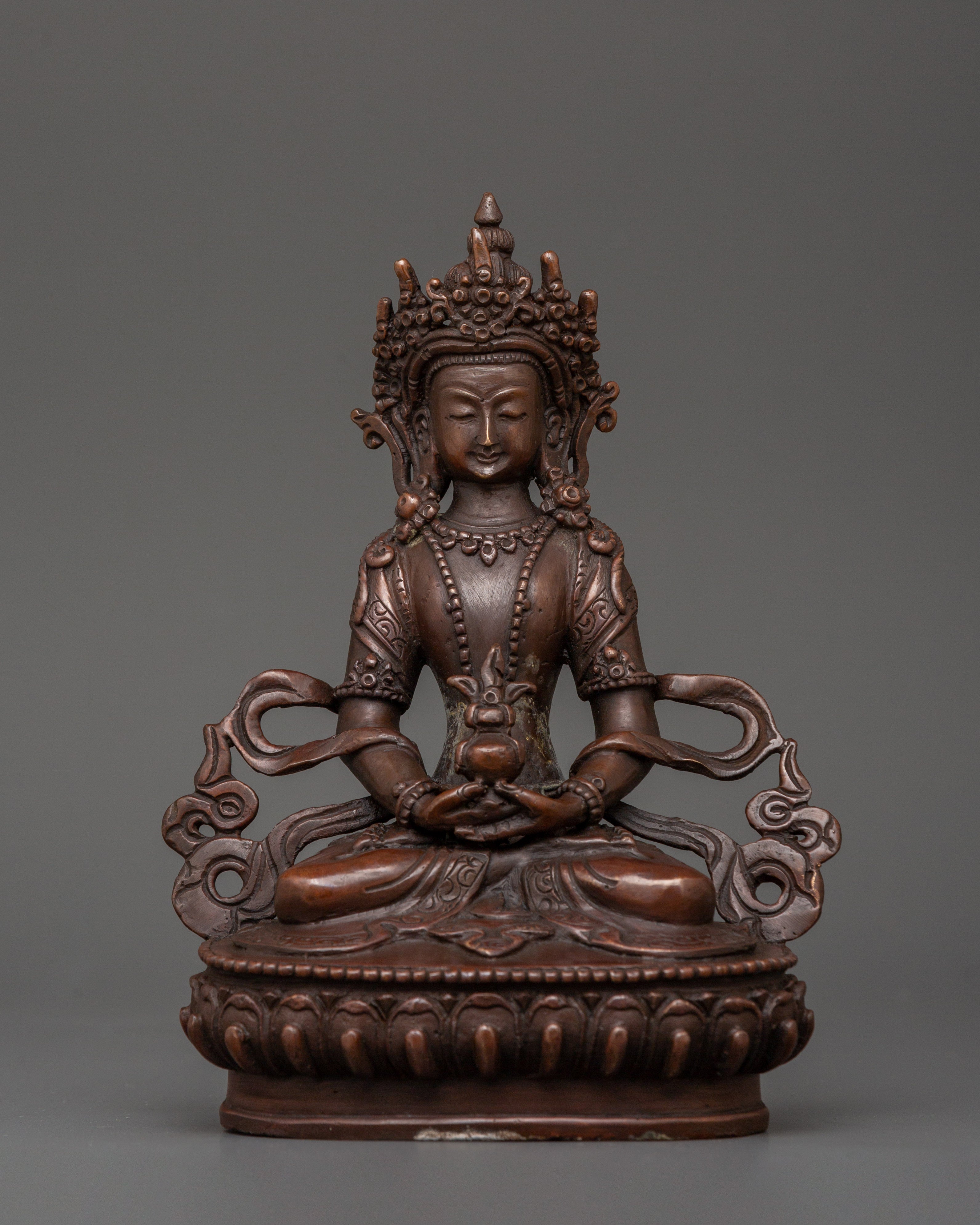Amitayus Statue in oxidized copper
