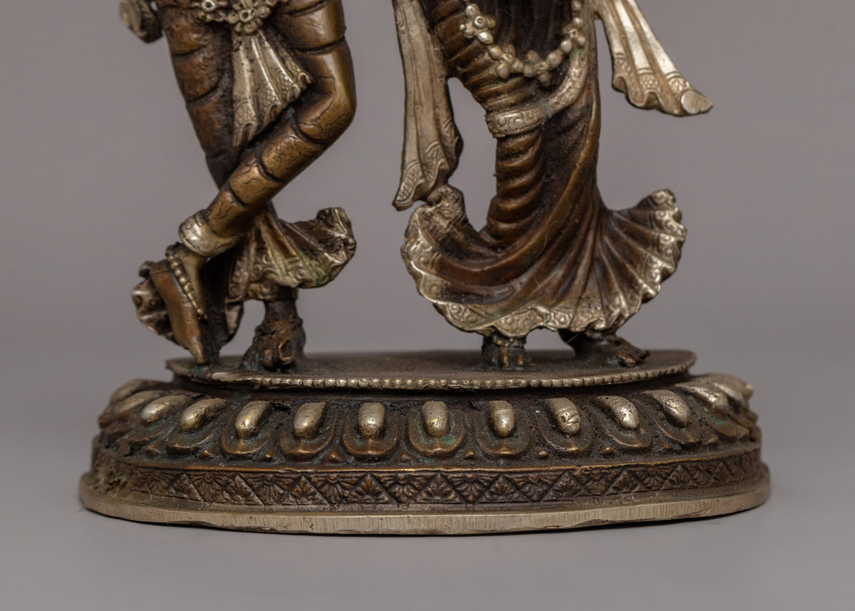 Silver-Plated Brass Radha Krishna Statue | Symbol of Love & Devotion