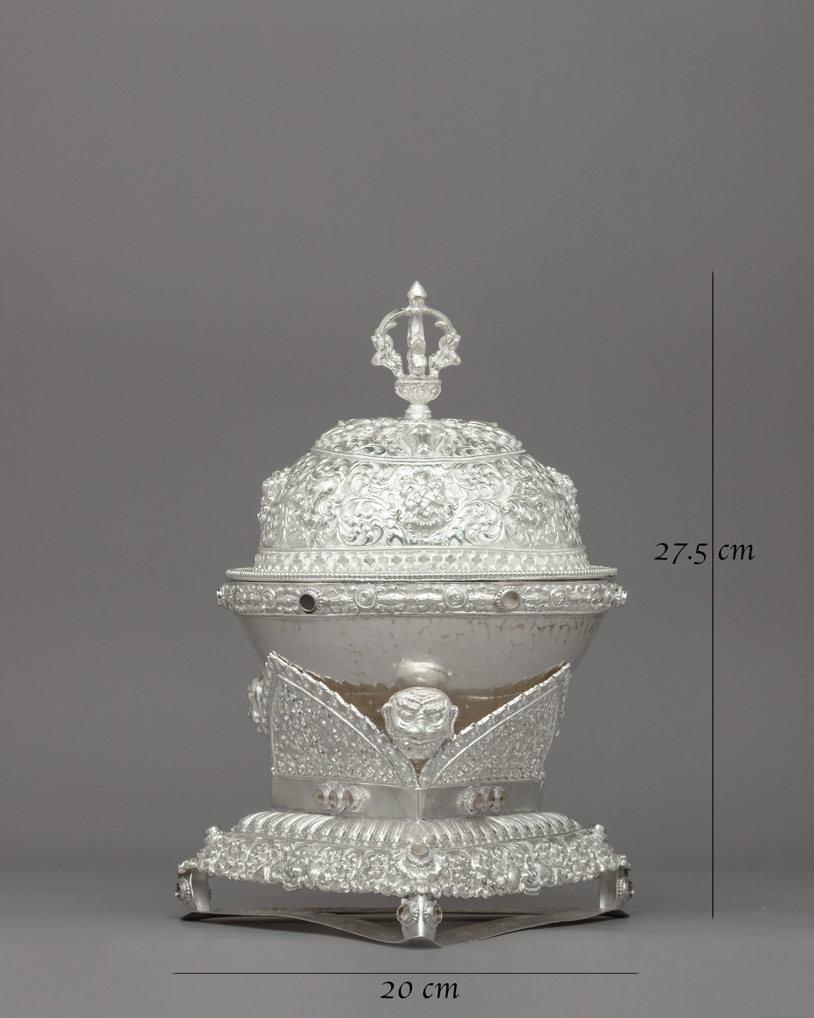 Silver Ritual Offering Kapala Bowl | Handcrafted Skull Cup