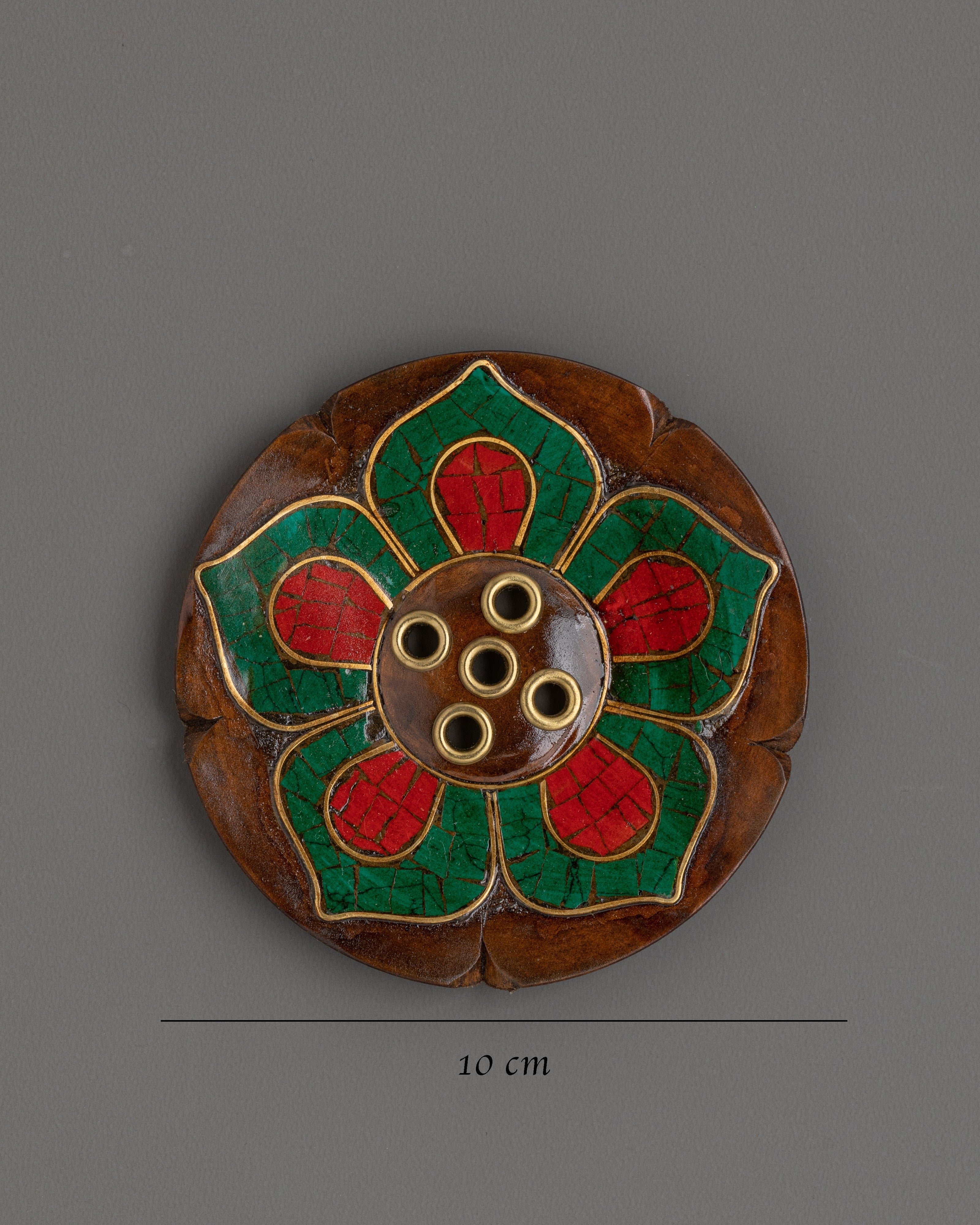 Handcrafted Tibetan Art Incense Stand | Copper and Stone Spiritual Decor