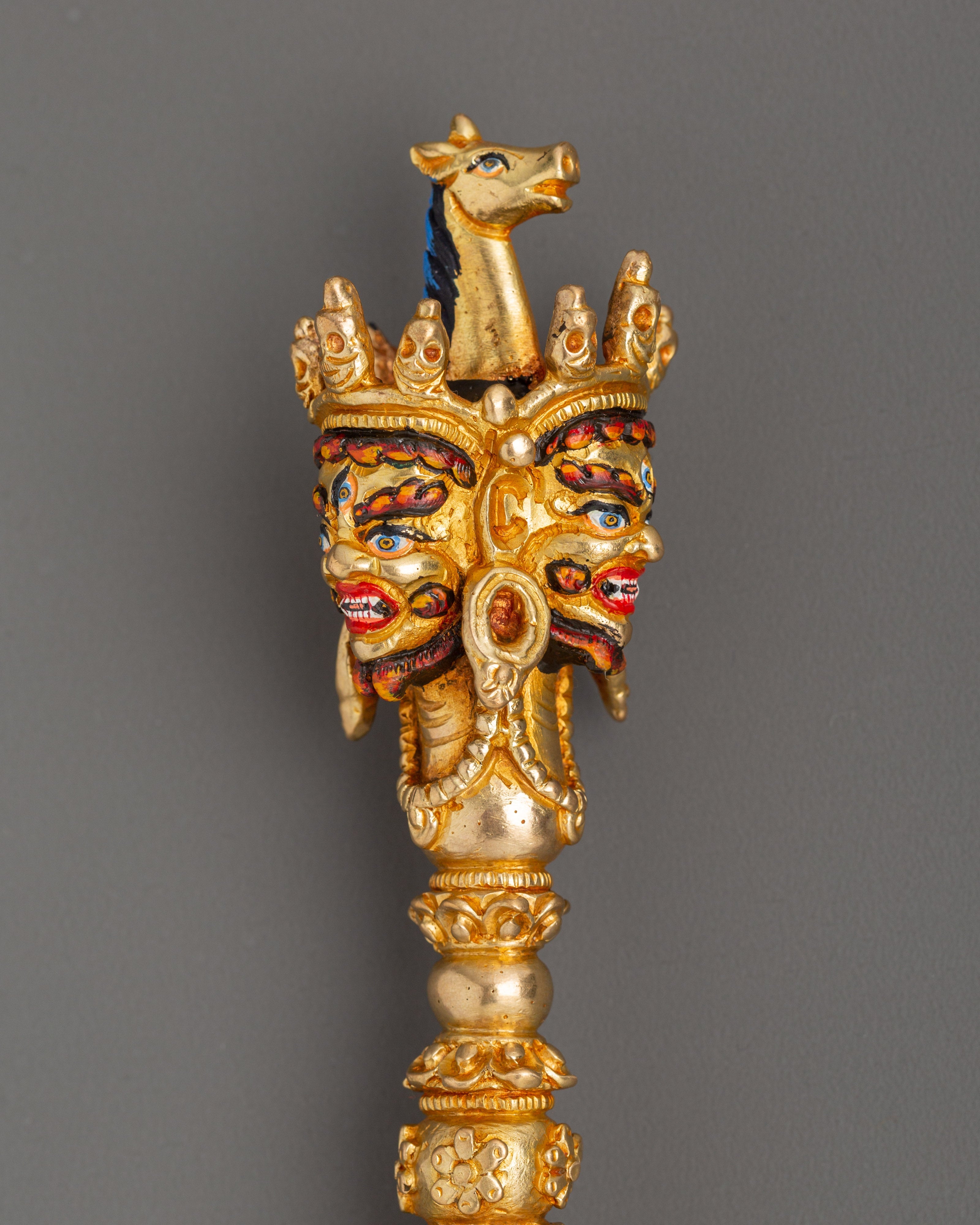 Gold-Plated Tibetan Phurba Dagger in copper | Sacred Ritual Tool of Transformation