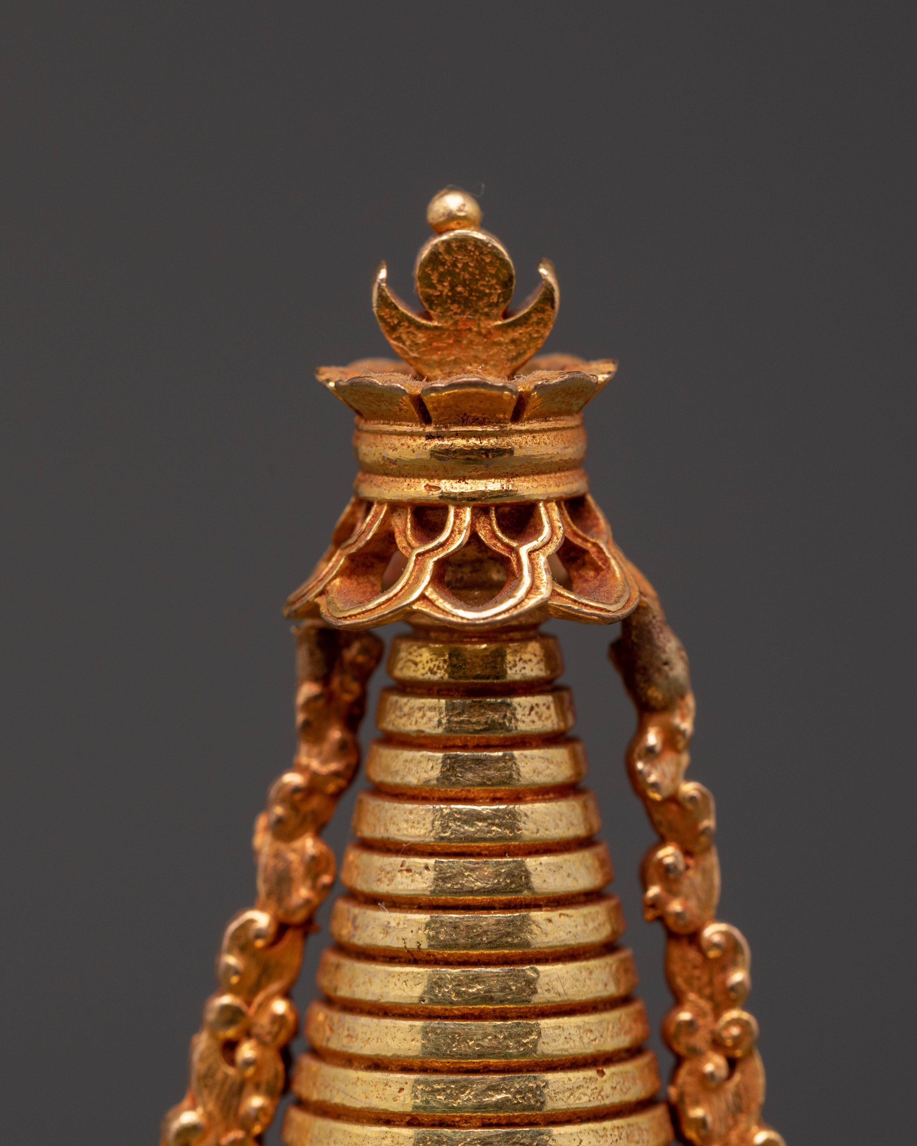 Sacred Spiritual Copper Stupa | Handcrafted Gold Plated Tibetan Buddhist Statue