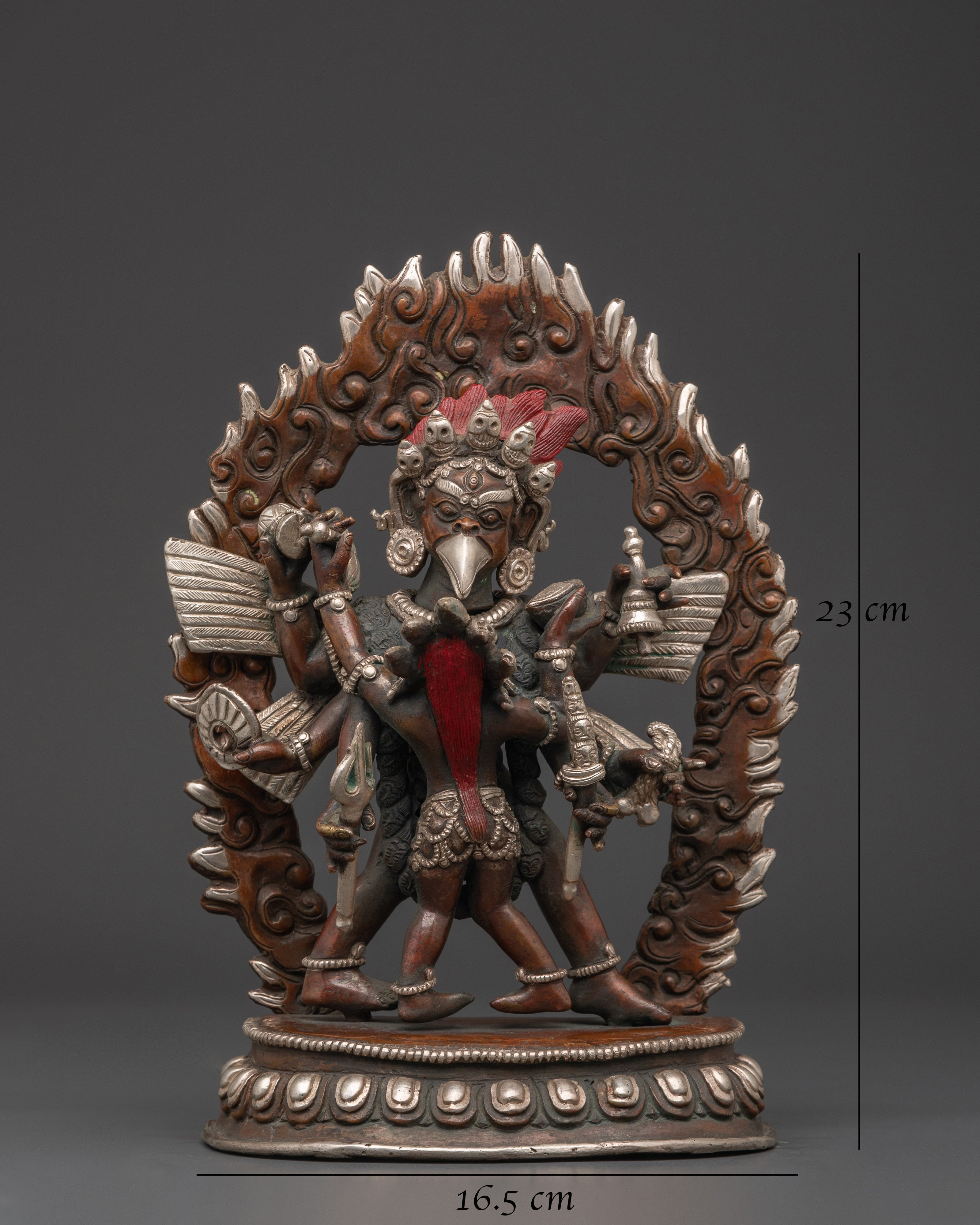 Garuda With Consort Figurine | Handcrafted Oxidized Copper & Silver Plated Statue