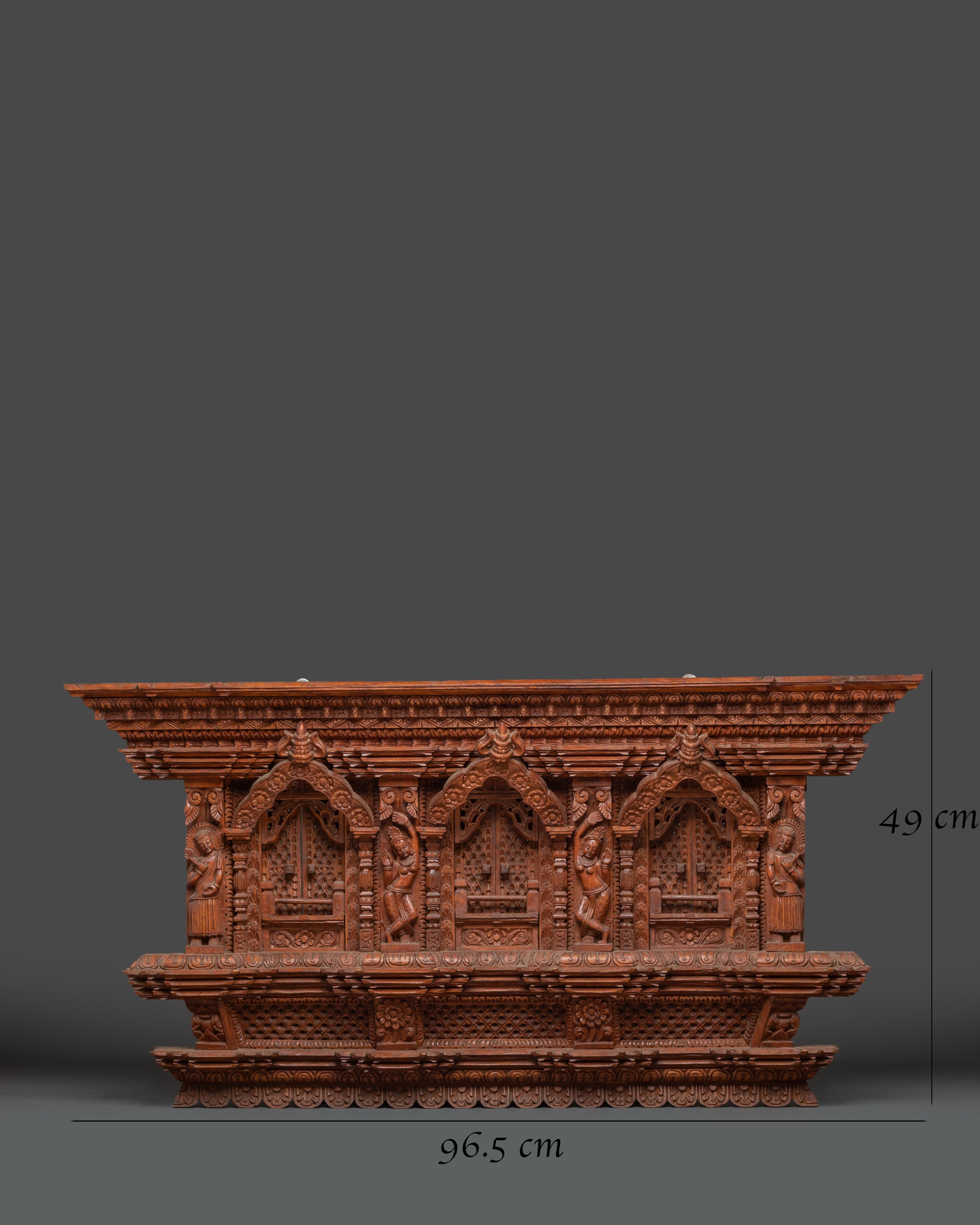 Sacred Architecture Decor | Large Hand-Carved Wooden Temple Window from Nepal