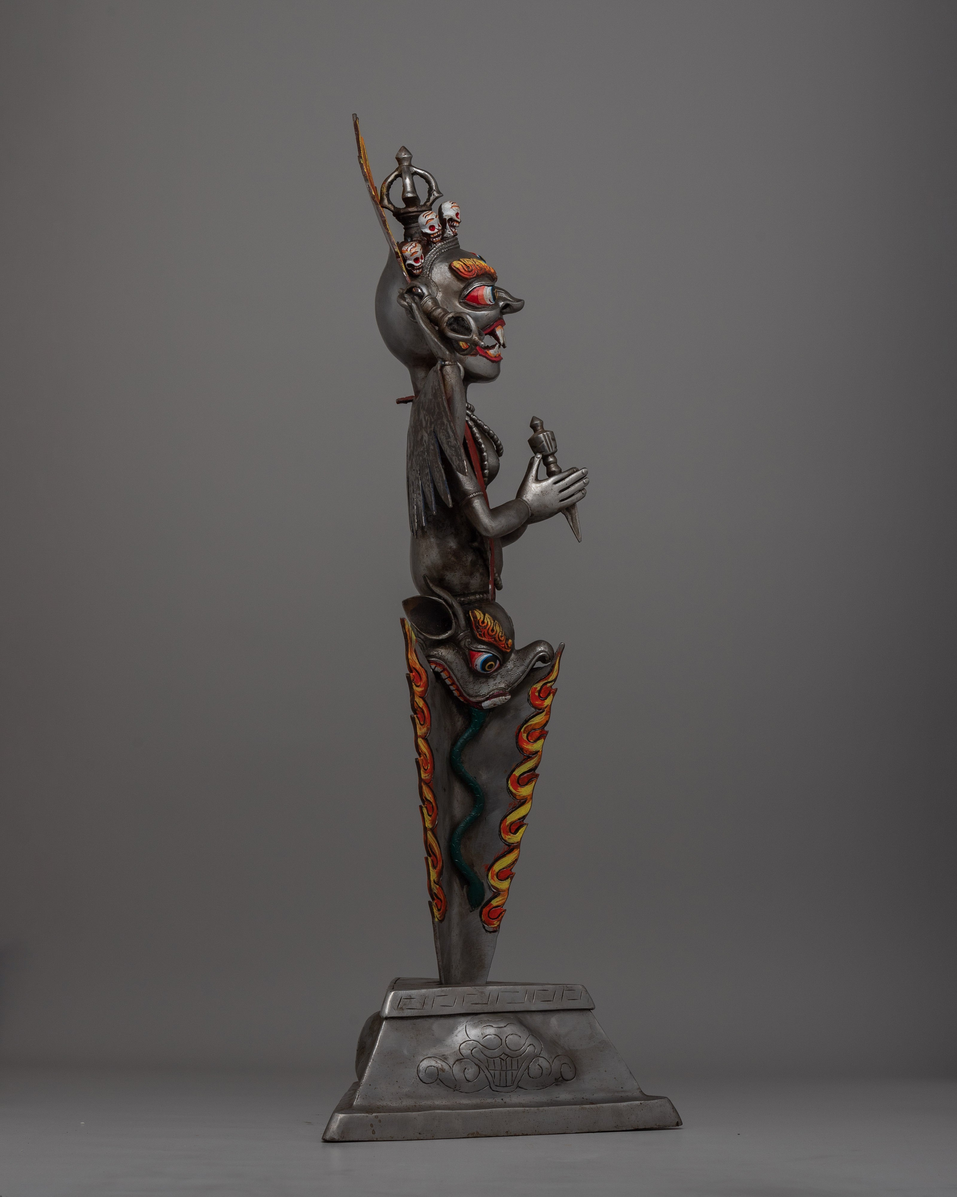Hand-Painted Iron Phurba Statue | Tantric Buddhist Ritual Tool