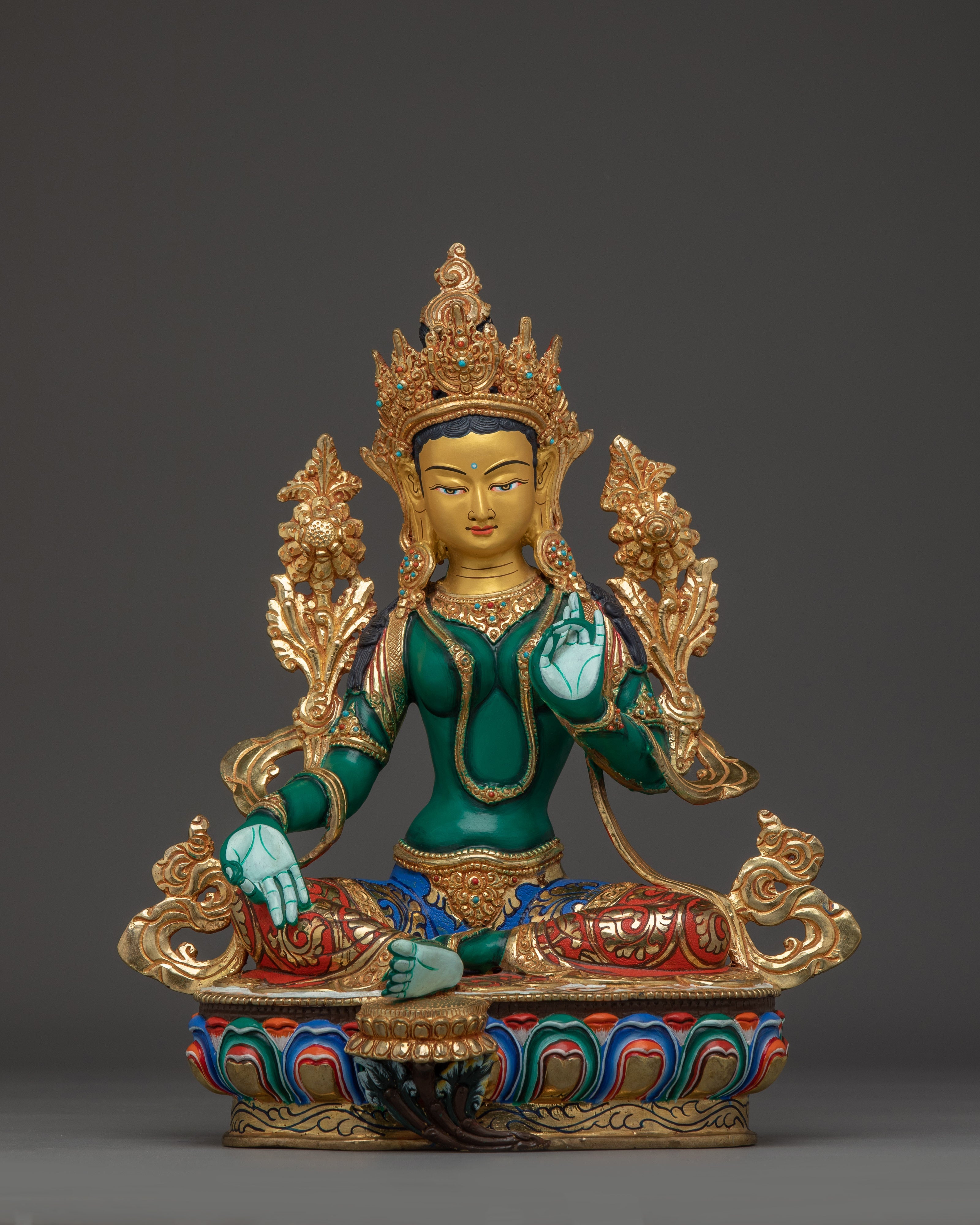 Green Tara Statue Handcrafted from Copper