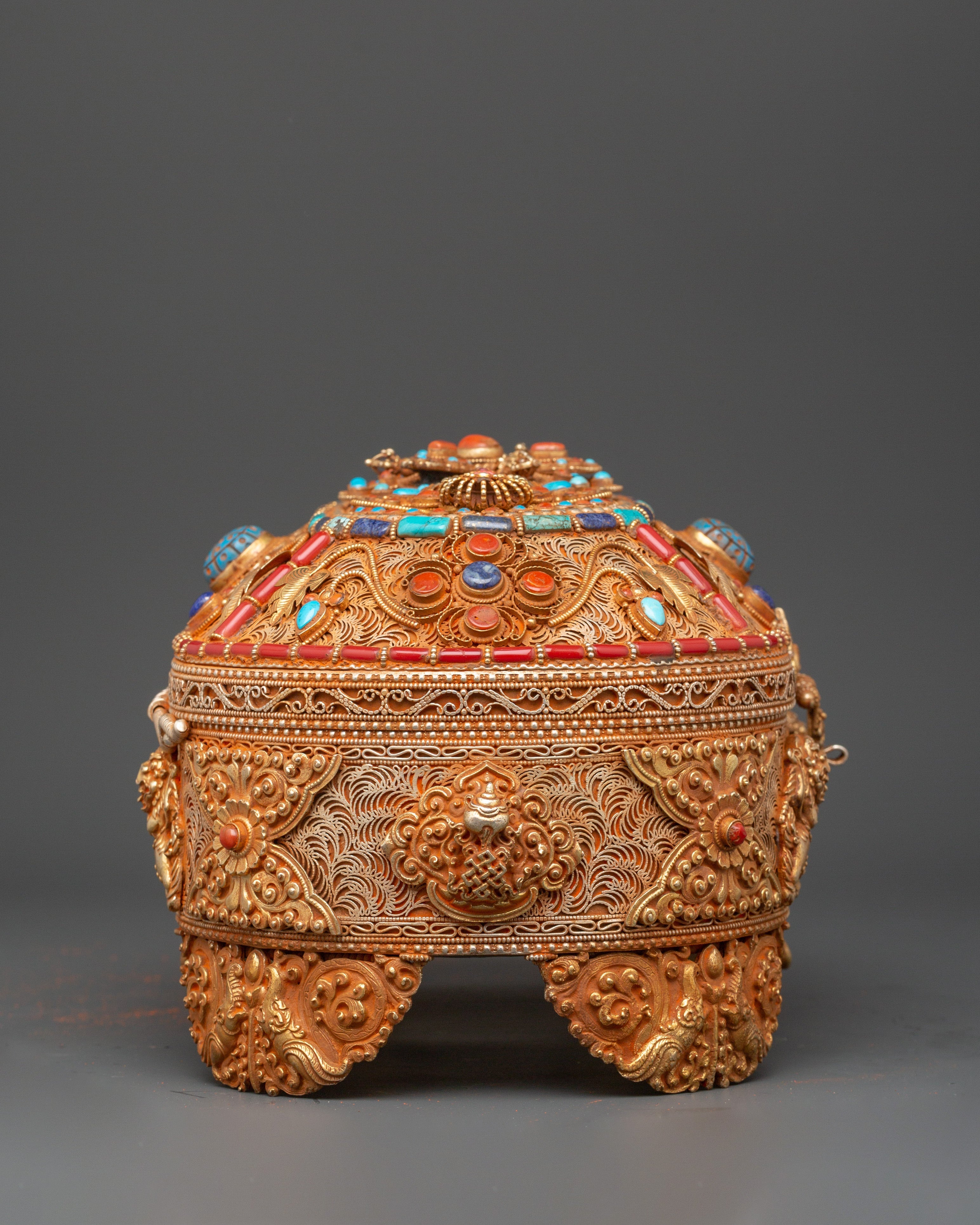 Gold-Plated Tibetan Treasure Box | Buddhist Altars and Sacred Himalayan Artwork