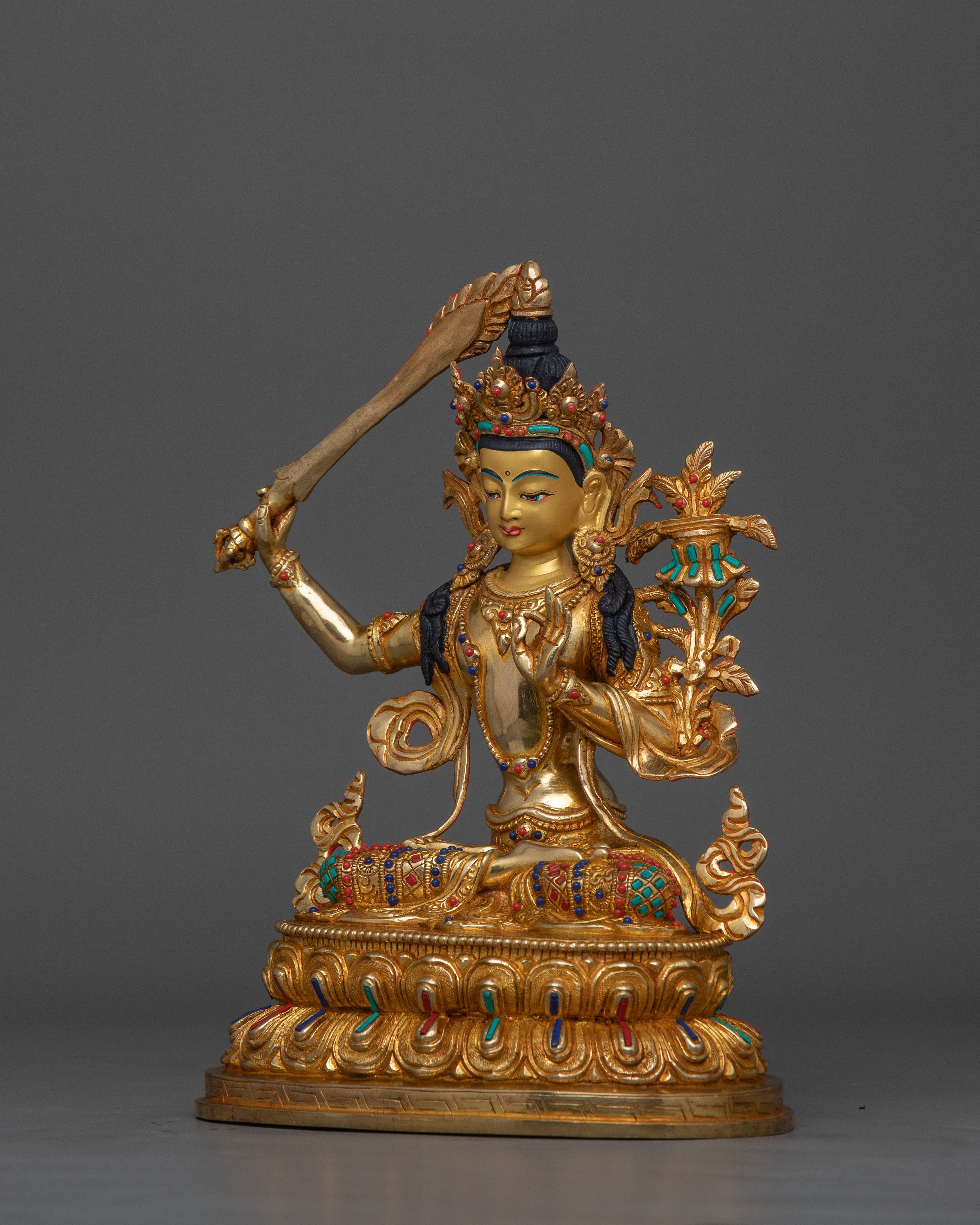 Sculpture of Manjushri Deity of wisdom | Holding the Sword of Clarity