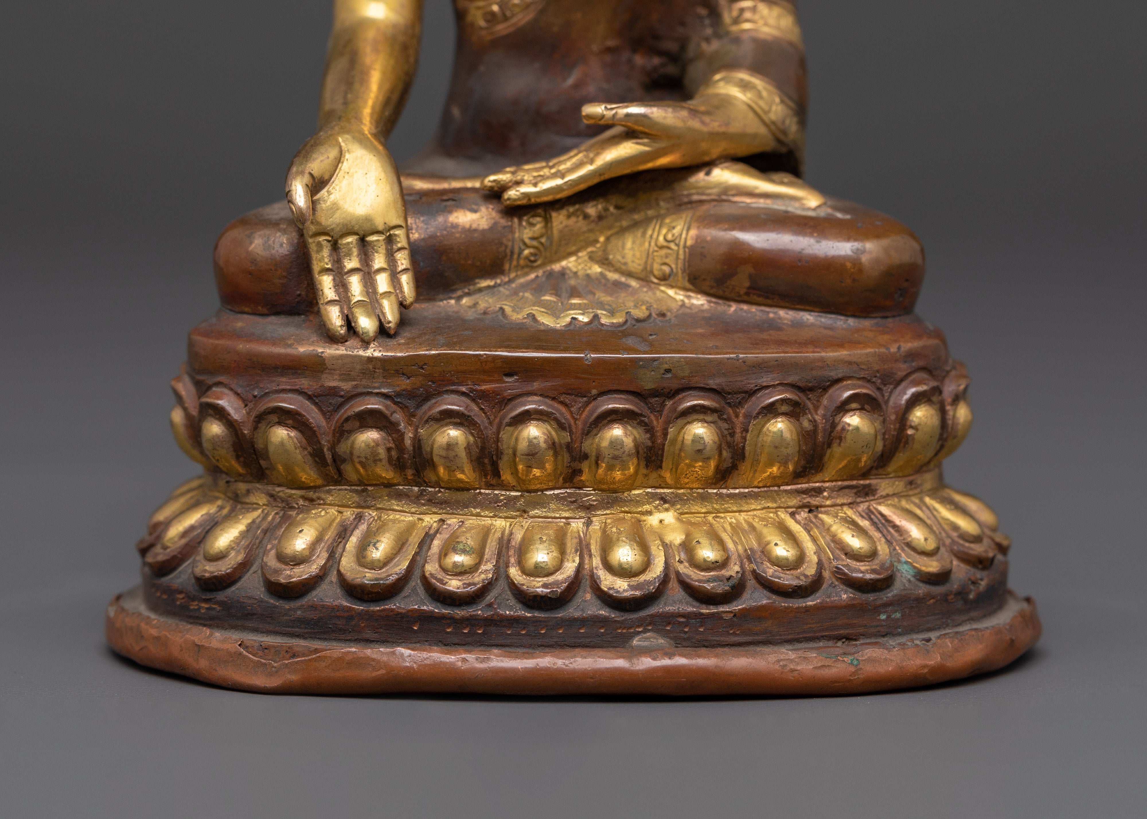 Set of Five Brass Buddha Statues | Gold Plated Oxidized Copper