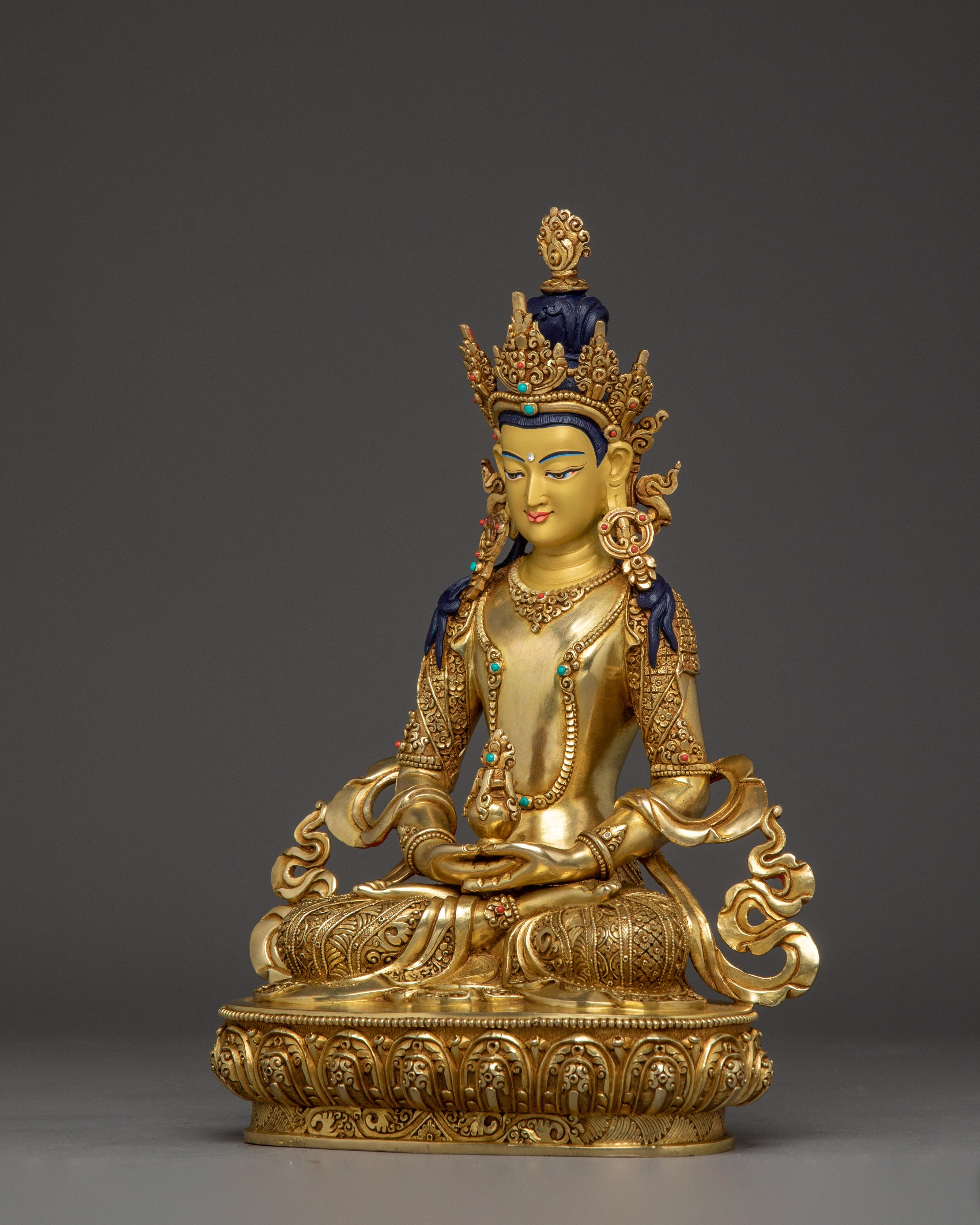 24k Gold Gilded Sculpture of Amitayus | Embodiment of Infinite Life and Longevity