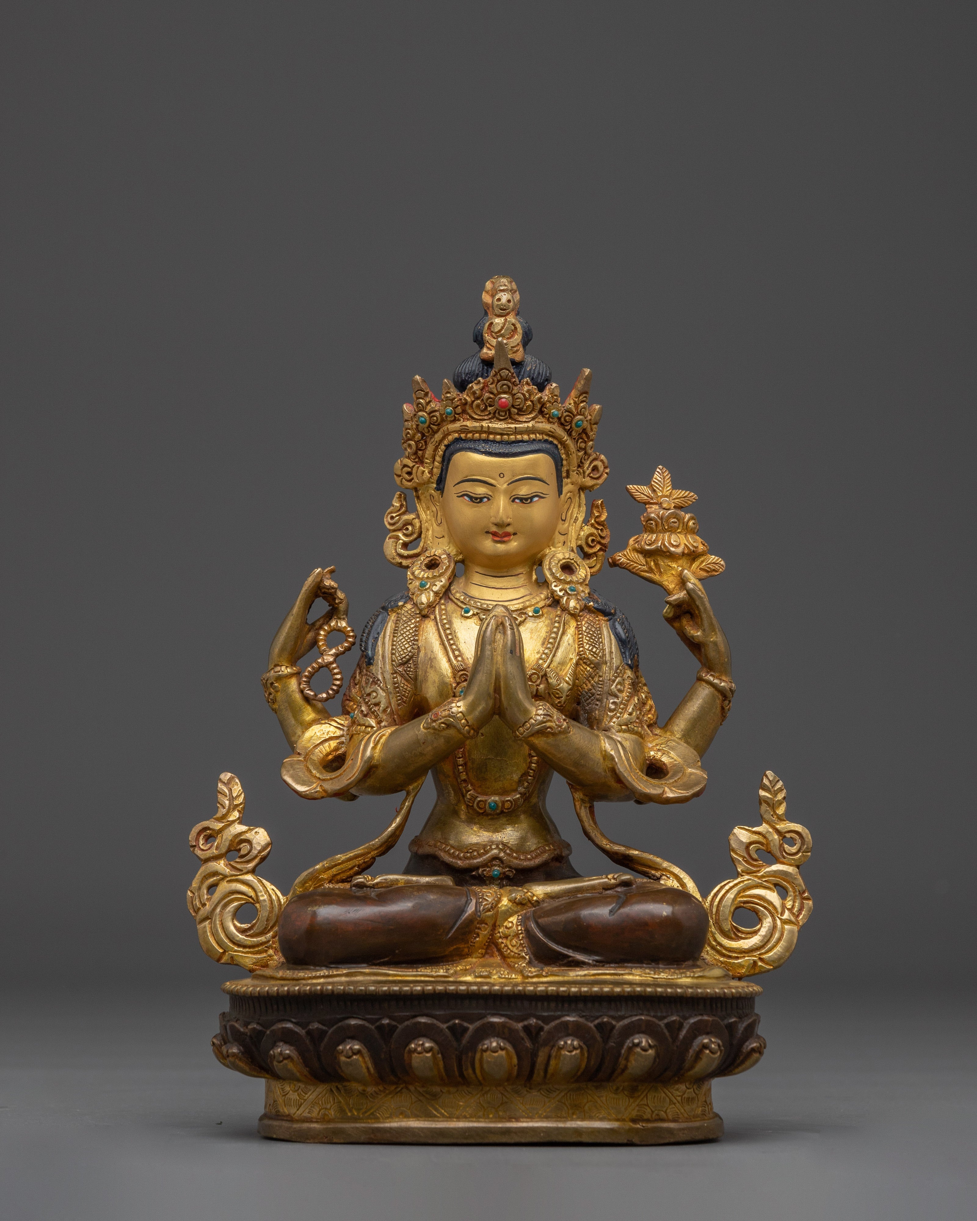 Four-Armed Chenrezig Deity in Copper