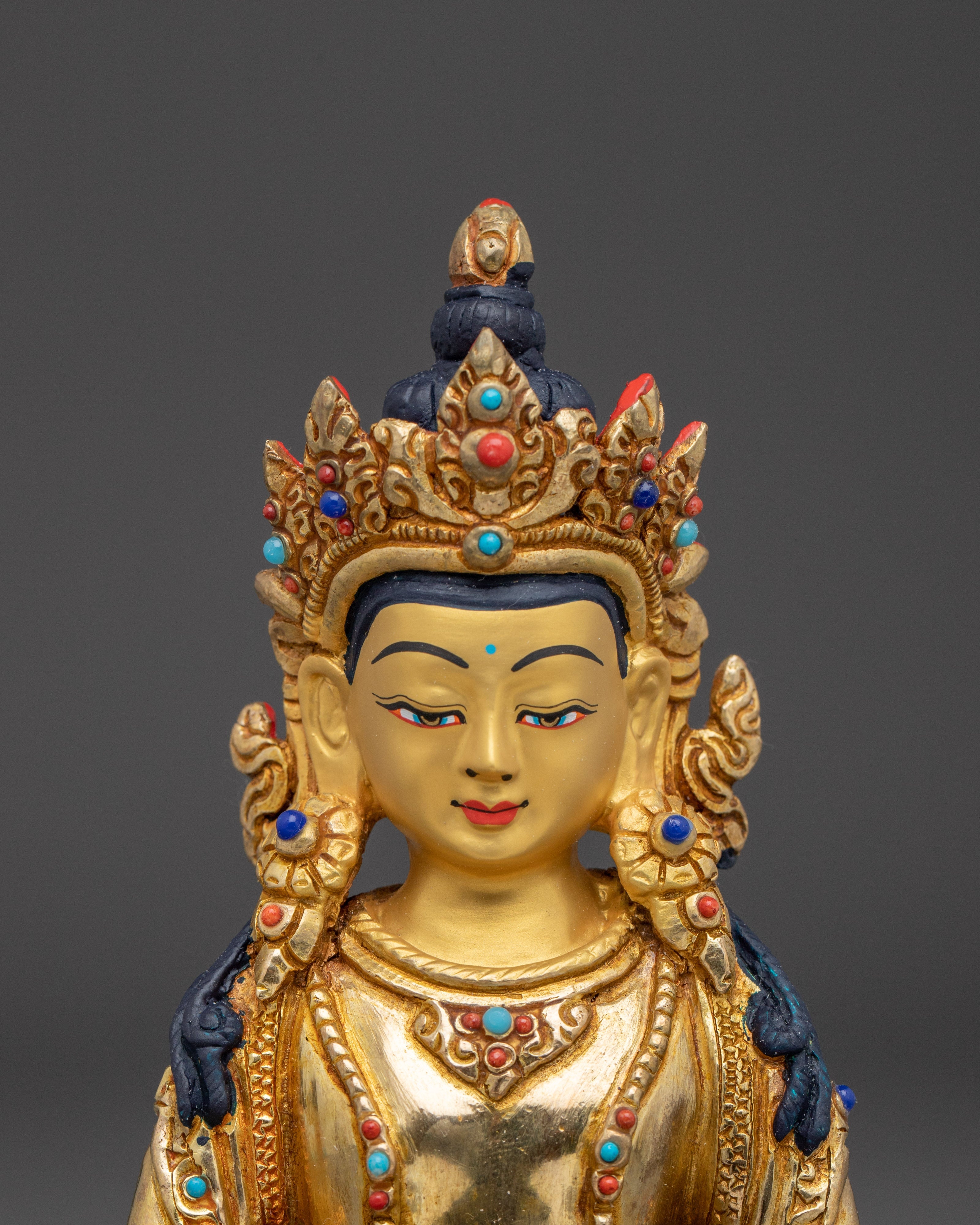 Golden Healing Deity Amitayus Statue | Traditional Himalayan Art