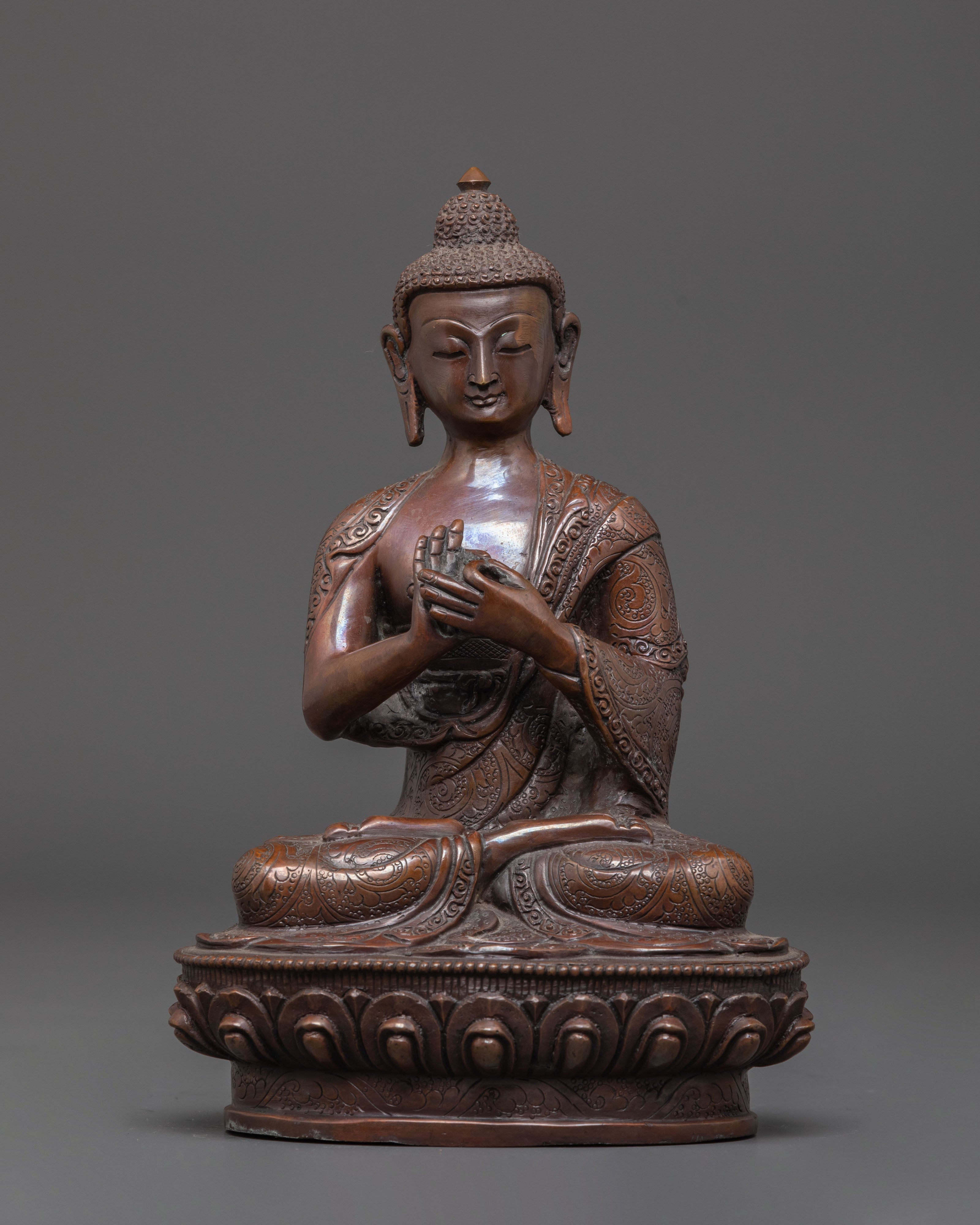 Oxidized Copper Handmade Vairocana Sculpture: Cosmic Buddha