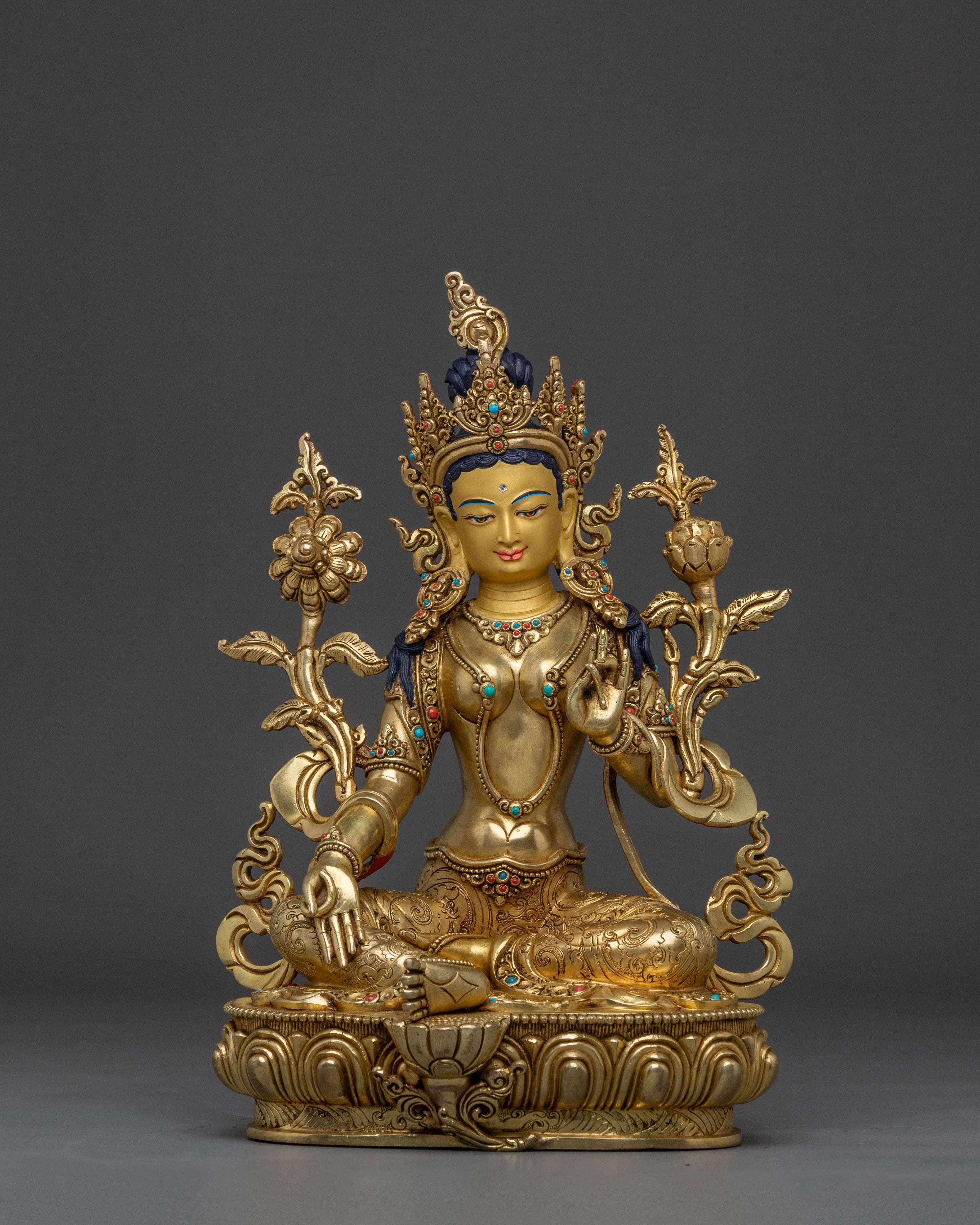 Green Tara Gold & Acrylic Detailing Statue
