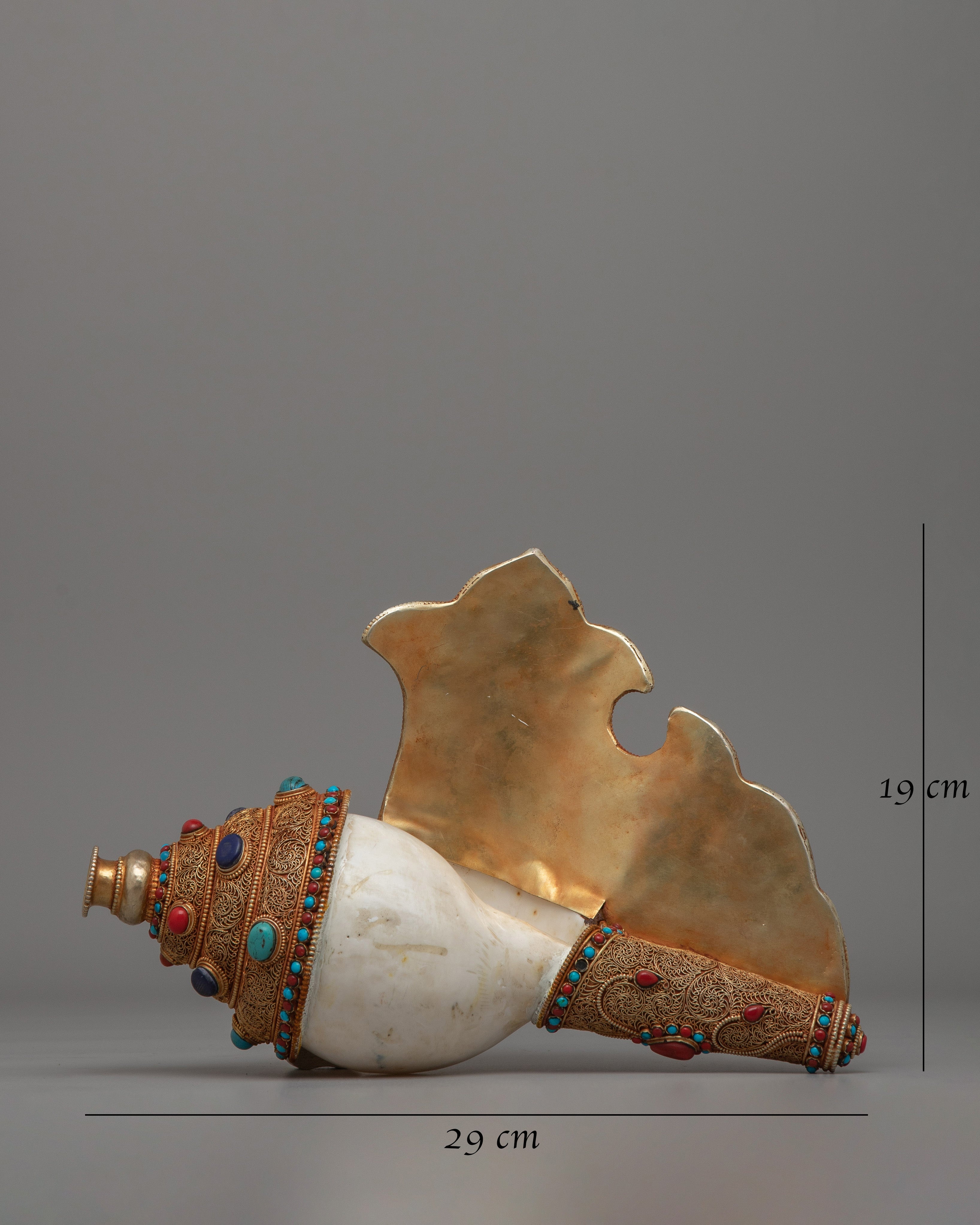 Gold-Plated Ritual Conch Shell | A sacred Buddhist Artifact for Decor and Rituals