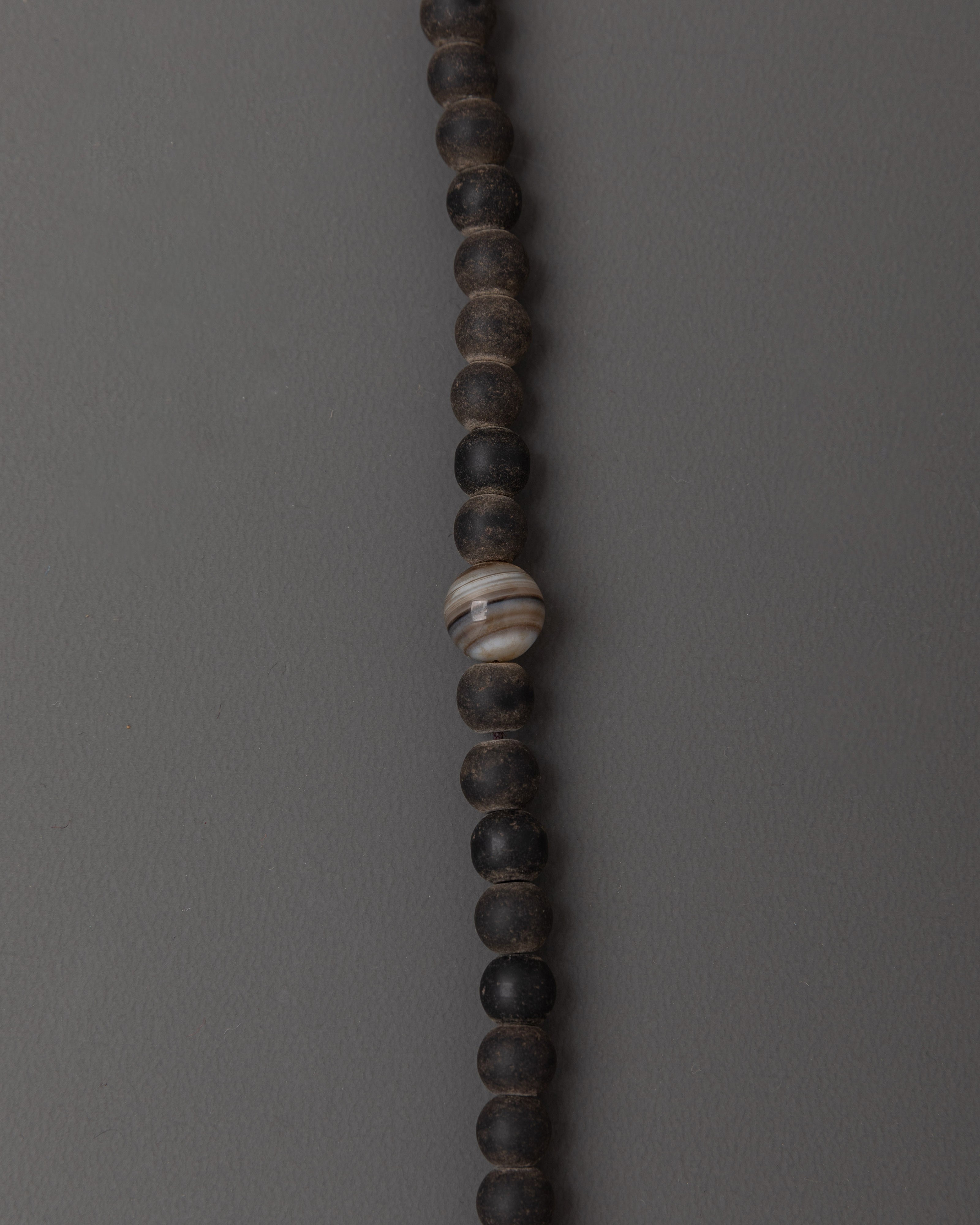 47cm Black Stone Mala | 8mm Meditation Beads with Coral & Turquoise Stones