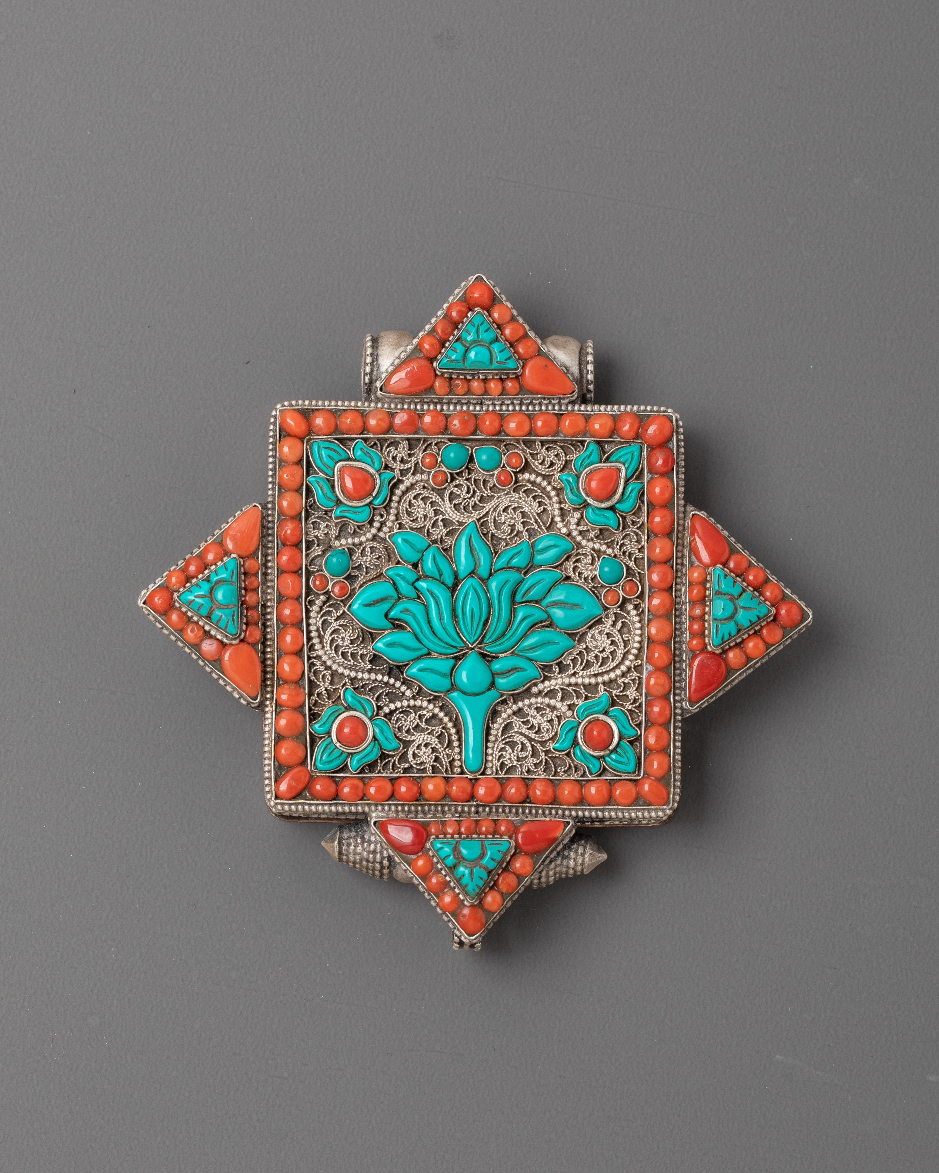 Ghau Box with Semi Precious Stones | Handcrafted Silver Ghau