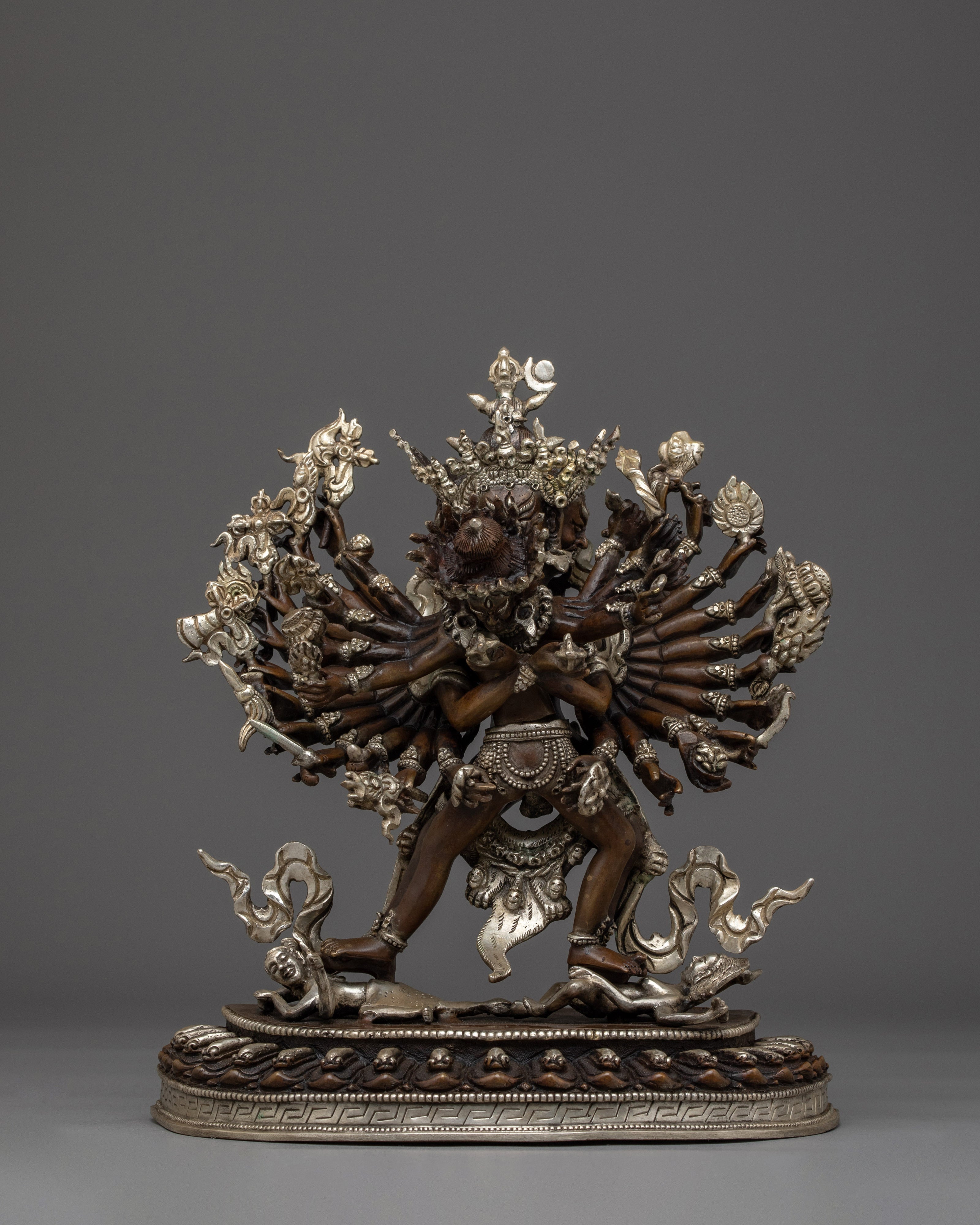 Silver-plated Kalachakra statue in oxidized copper | Enlightenment and Transformation