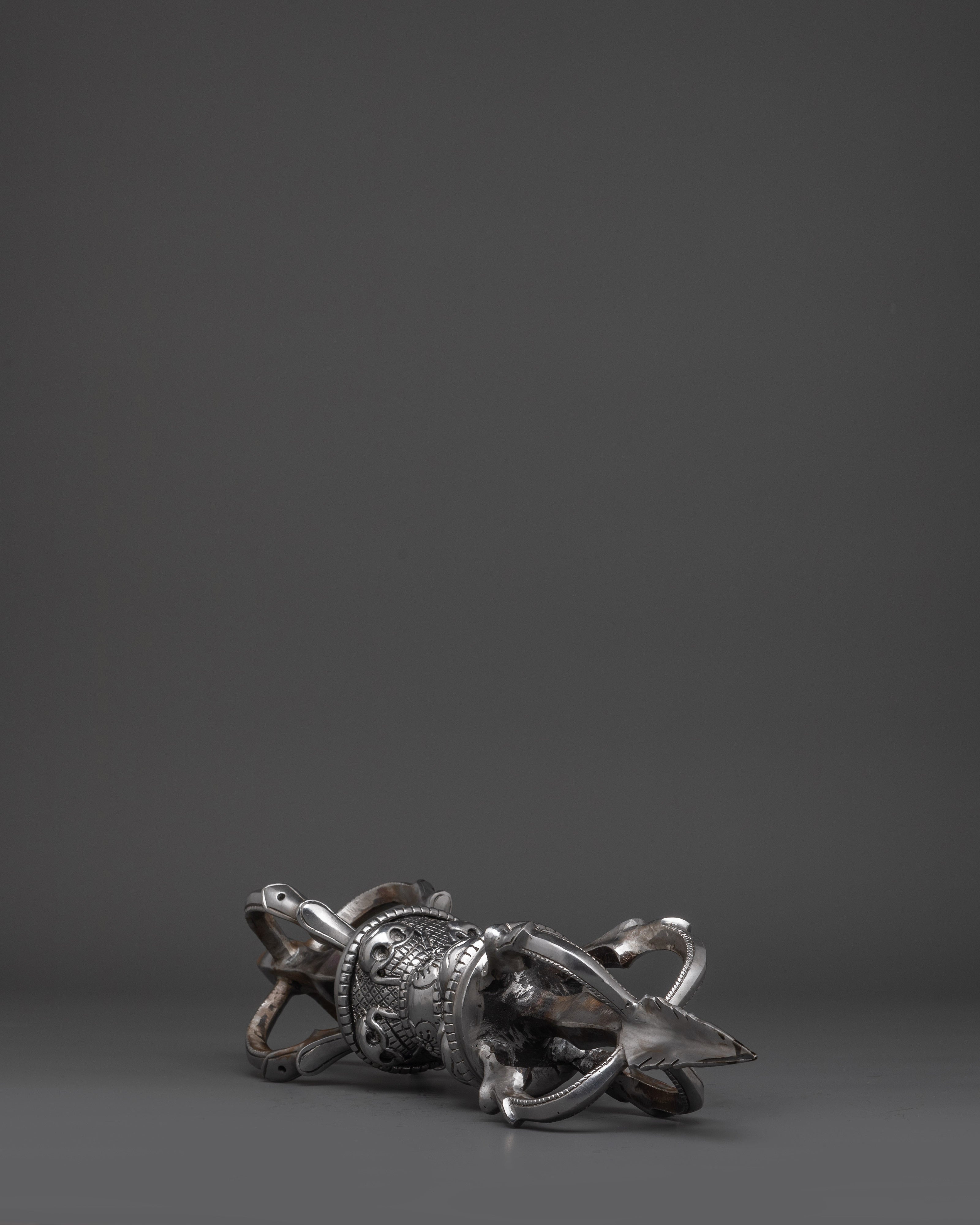 Tibetan Silver Vajra With Stand | Iron Buddhist Ritual Tool
