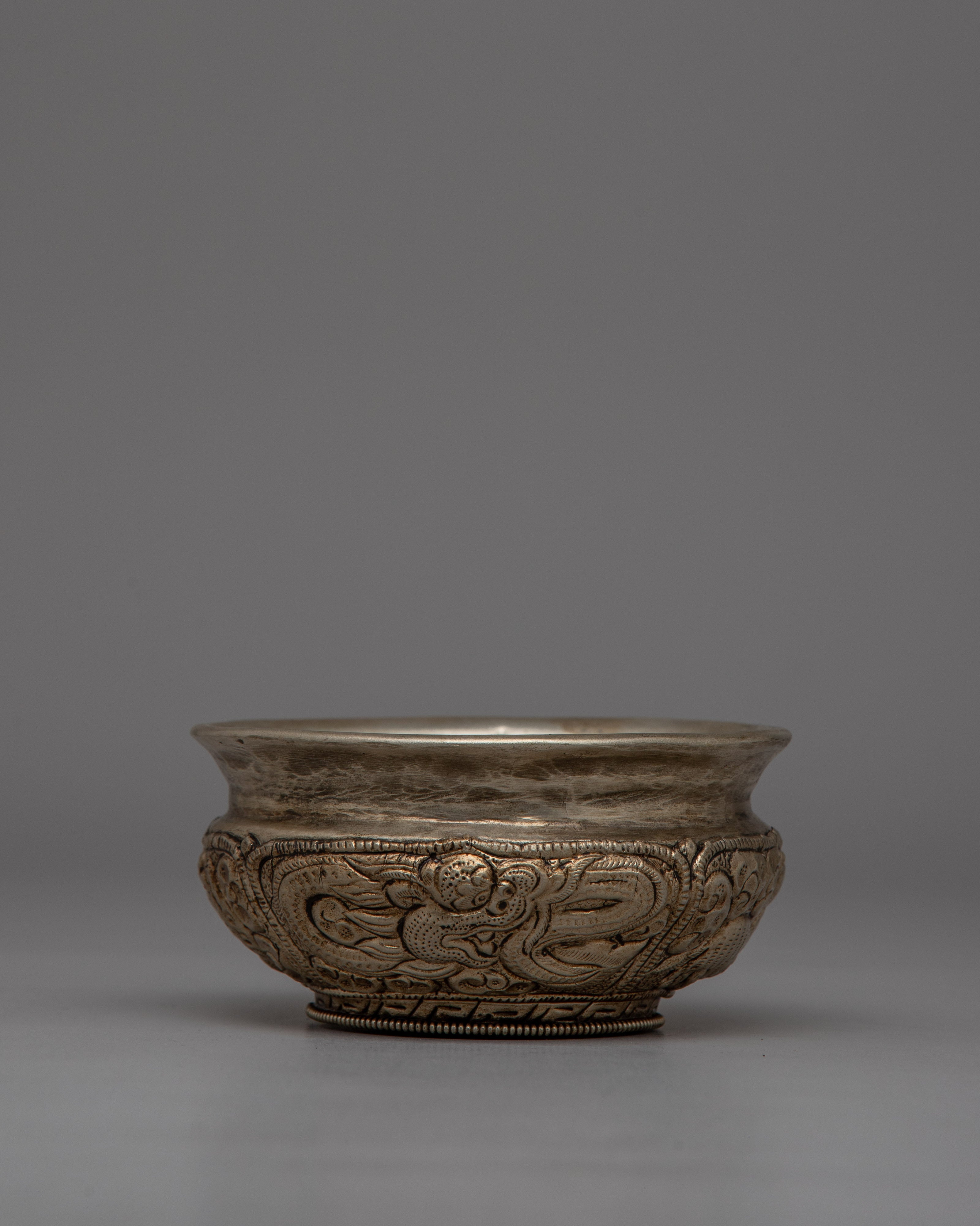 Traditional White Metal Buddhist Offering Bowl