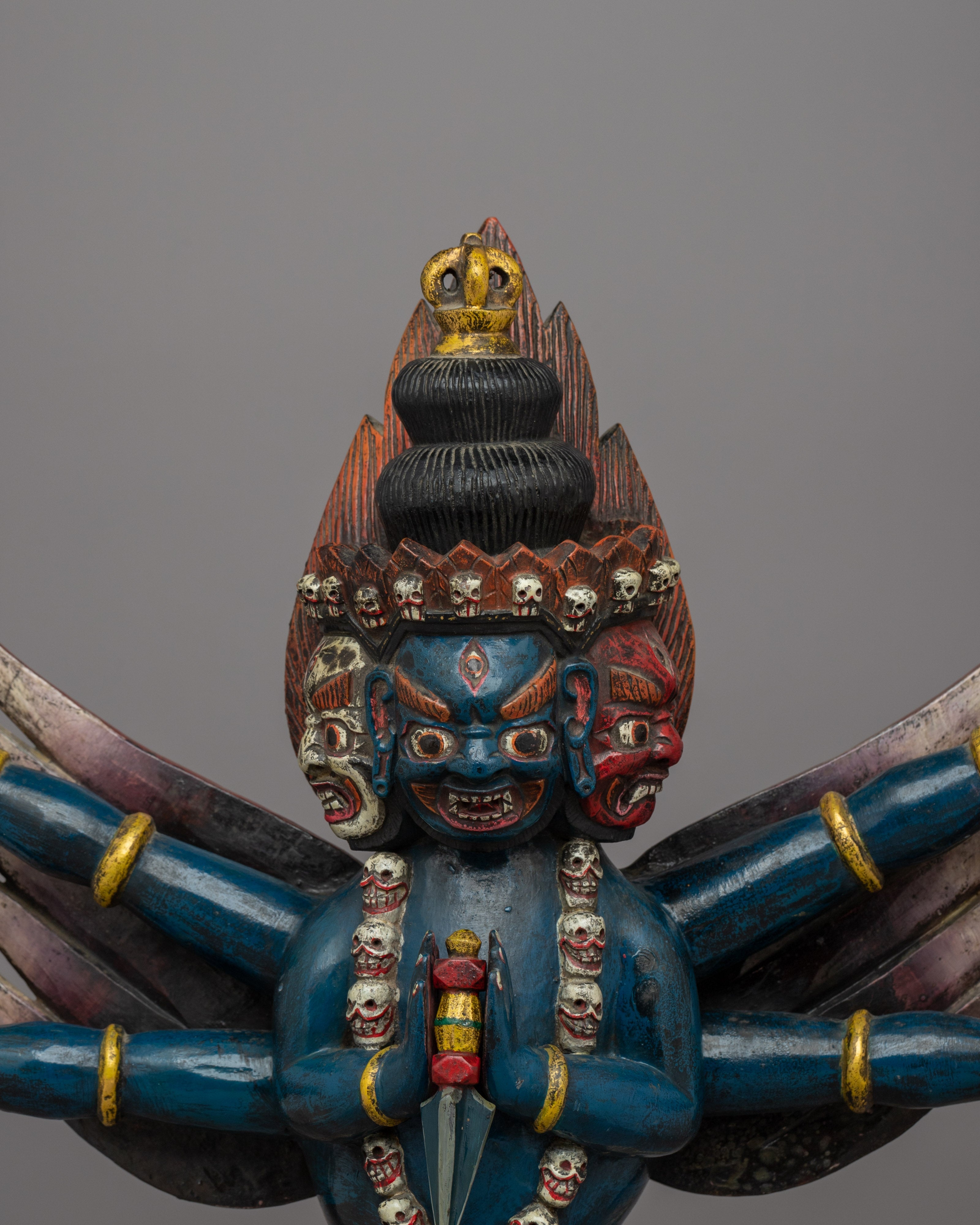 Hand-Carved Wooden Phurba | Sacred Tibetan Buddhist Artifact