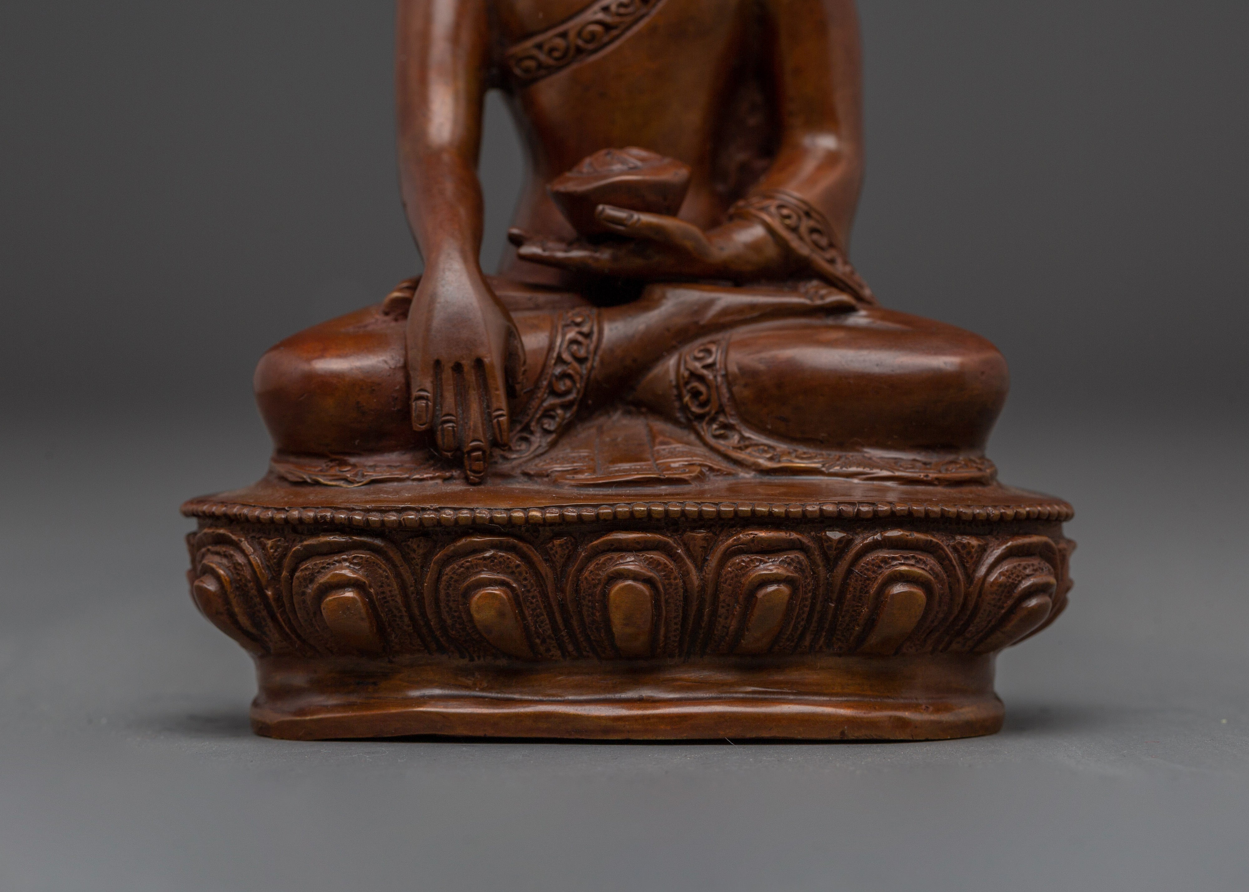 Handcrafted Oxidized Copper Shakyamuni Buddha Sculpture | Nepalese Altar Statue