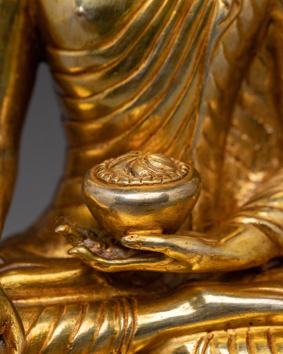 Handcrafted Gold Shakyamuni Buddha Statue with Throne | Home Decor