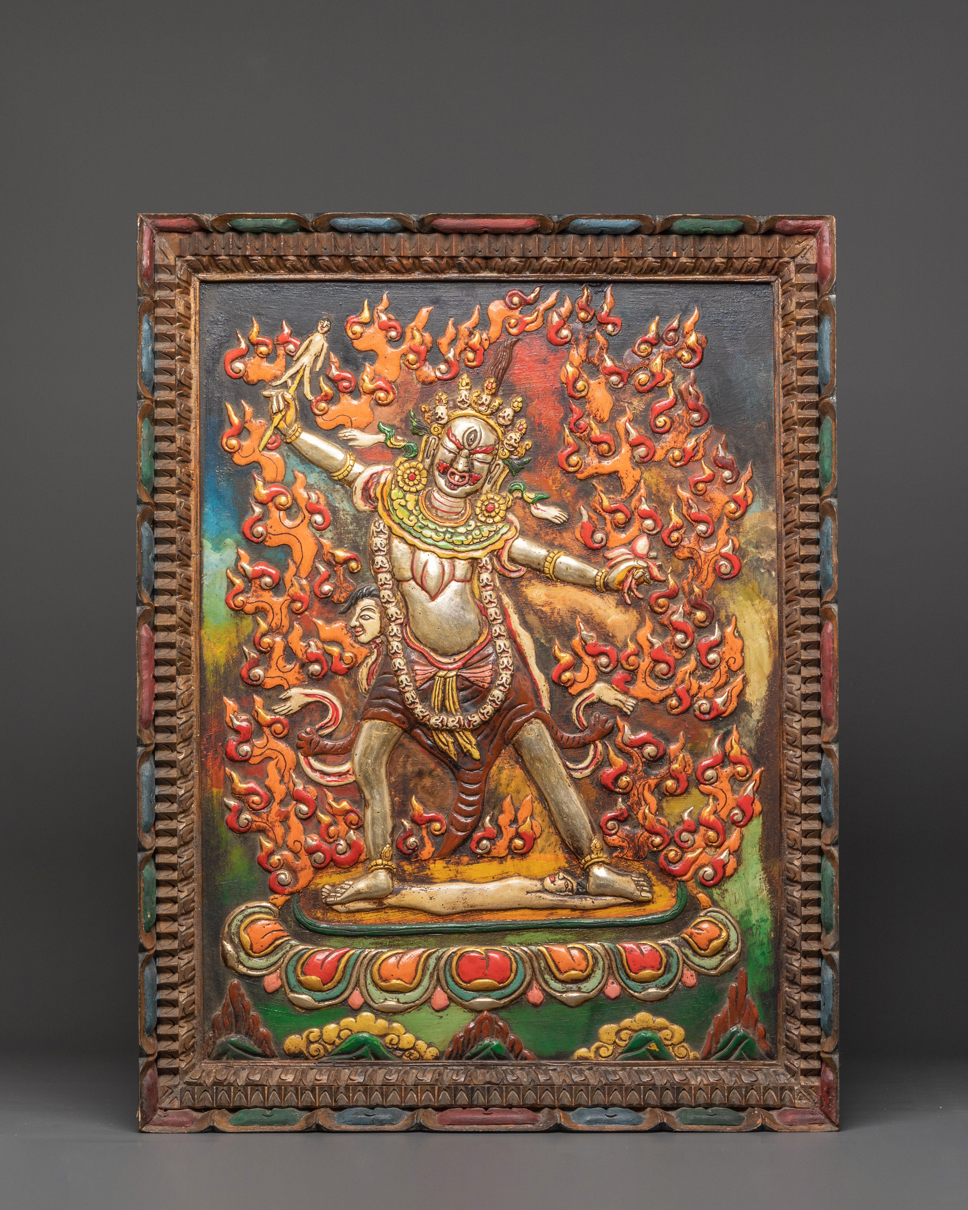 Ekajati Wooden Crafted Wall Hanging | Tibetan Buddhist Wall Art