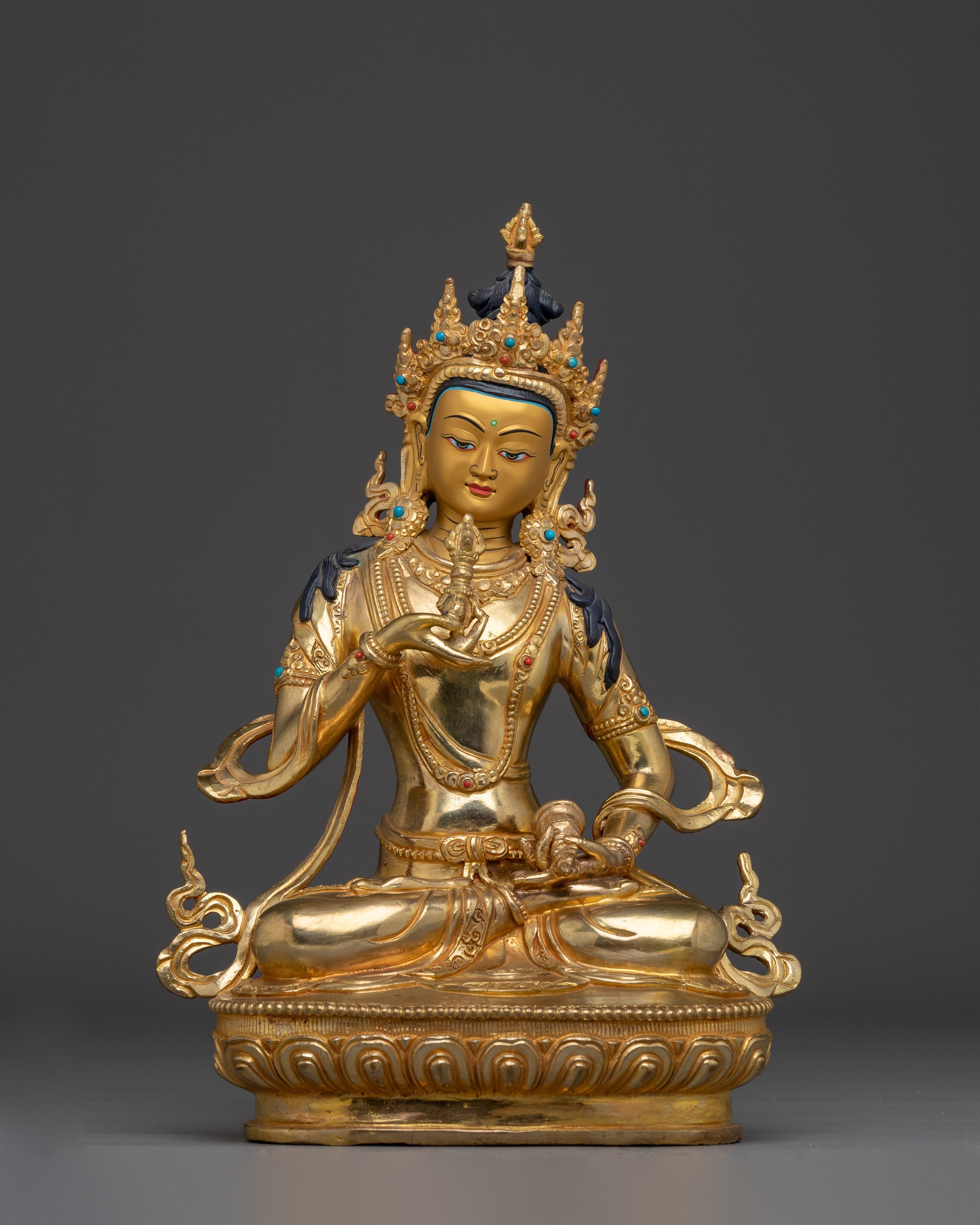 Handcrafted Gold Gilded Vajrasattva Buddhist Sculpture for Meditation