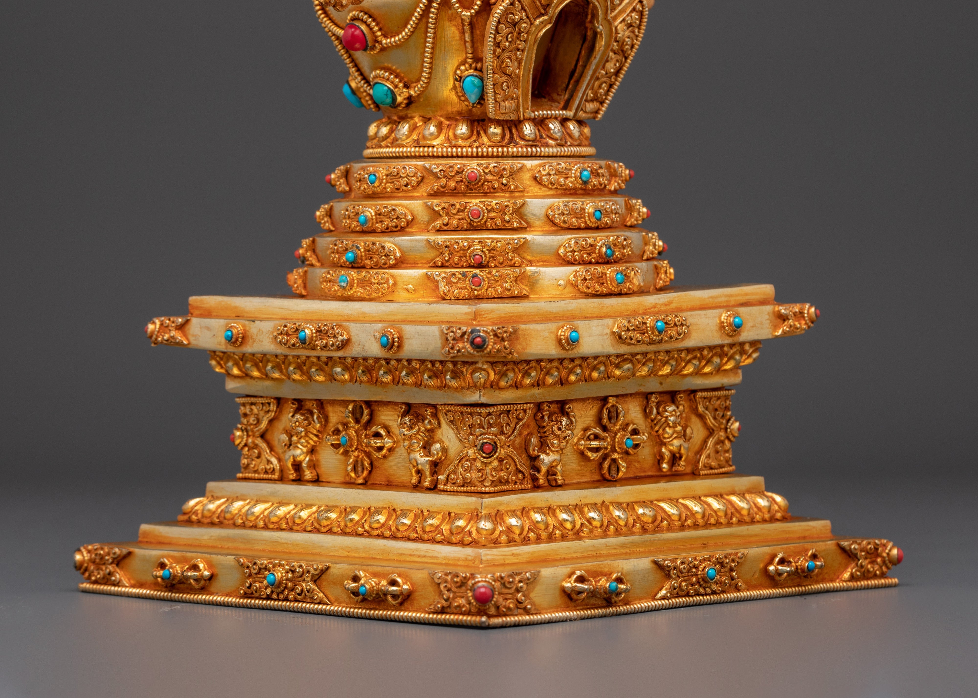 Handcrafted Tibetan Buddhist Chorten | Gold-Plated Copper Stupa