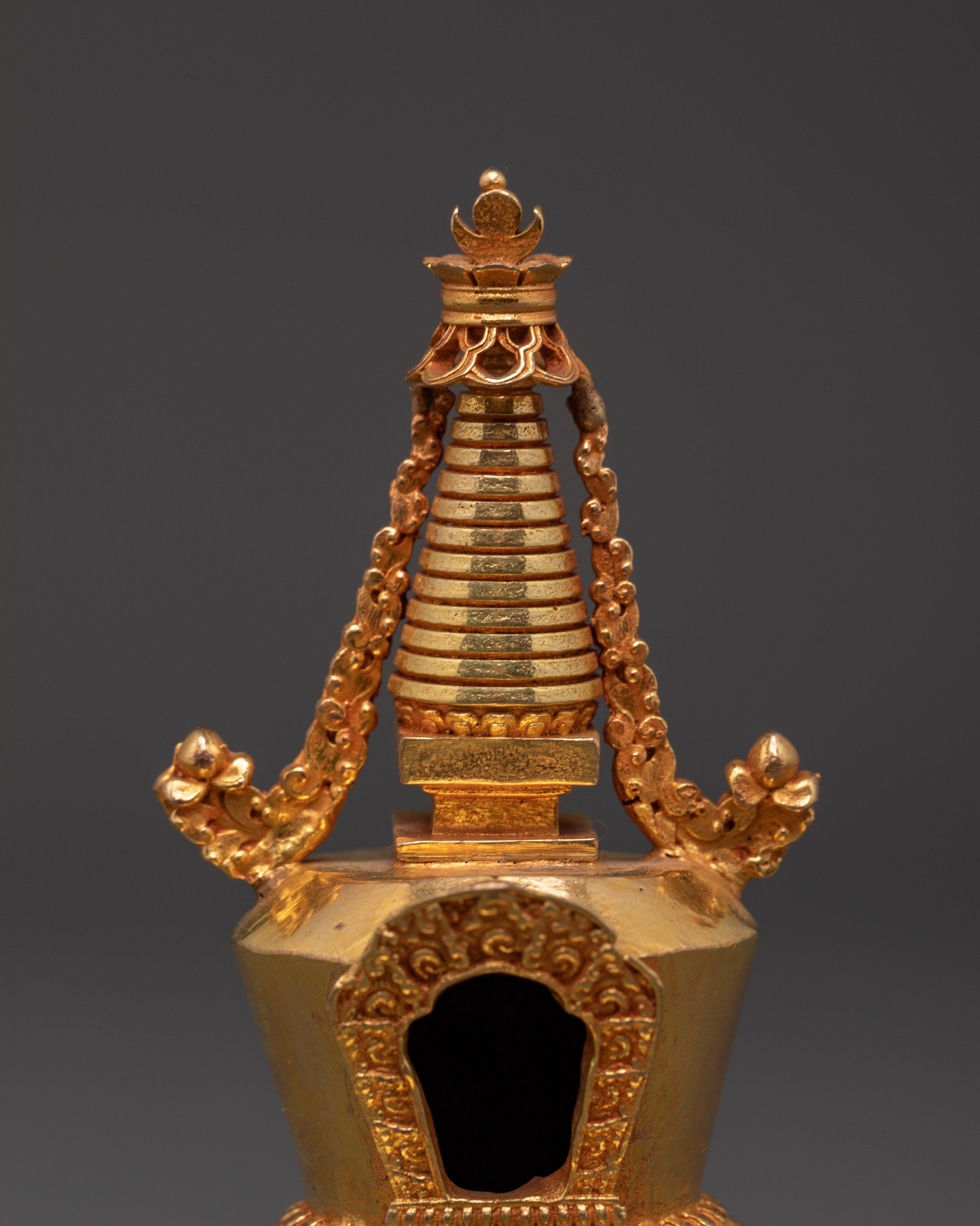 Sacred Spiritual Copper Stupa | Handcrafted Gold Plated Tibetan Buddhist Statue