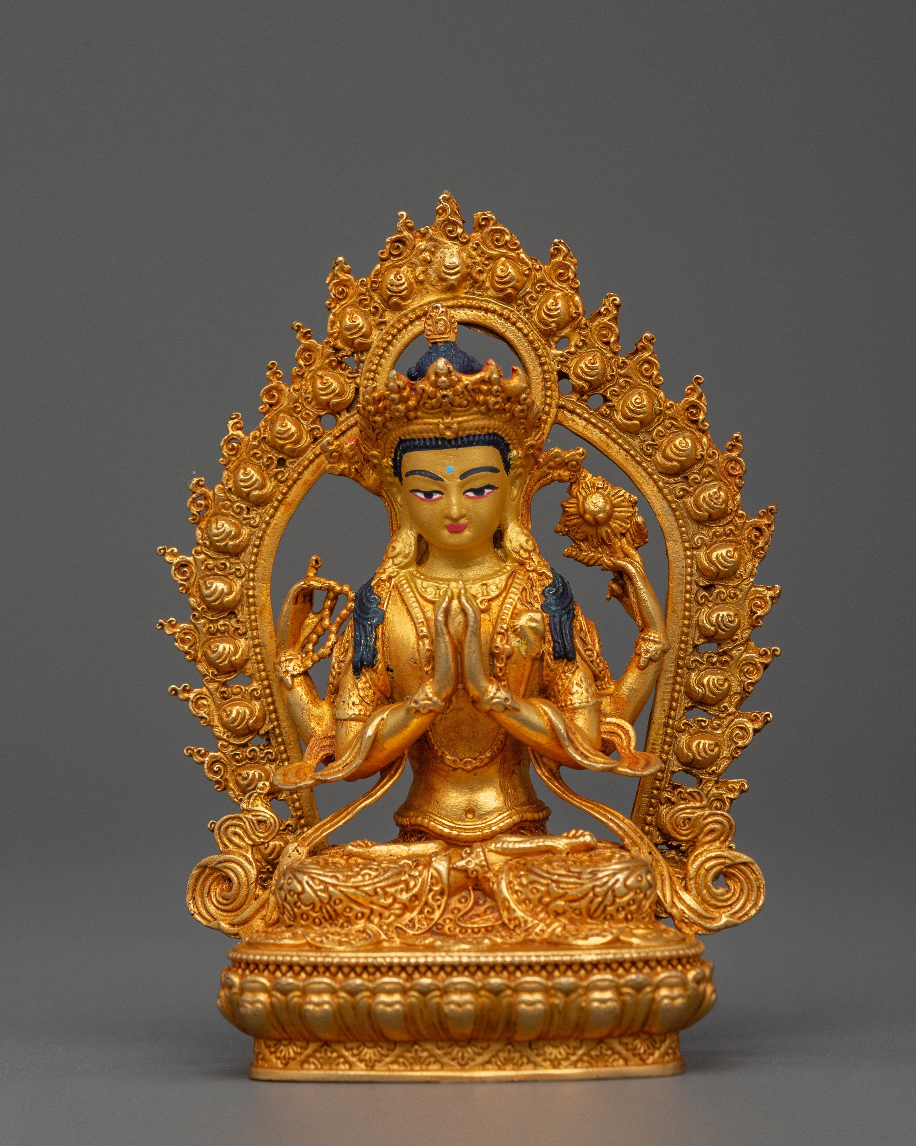 Gold Plated Chenrezig Statue in copper