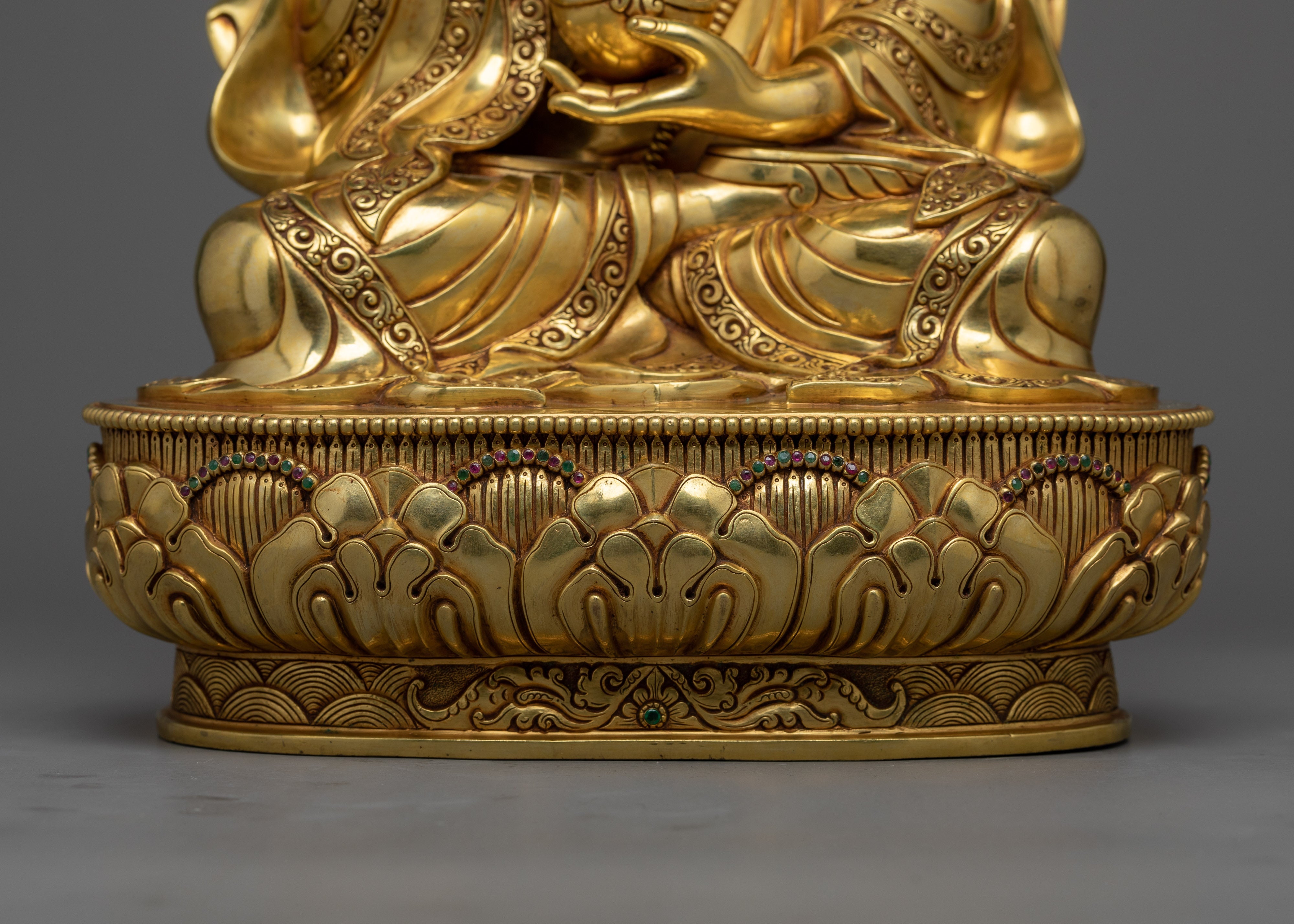 Gold Gilded Guru Rinpoche Statue | Hand-Carved Gemstone, 24K Gold Gilded
