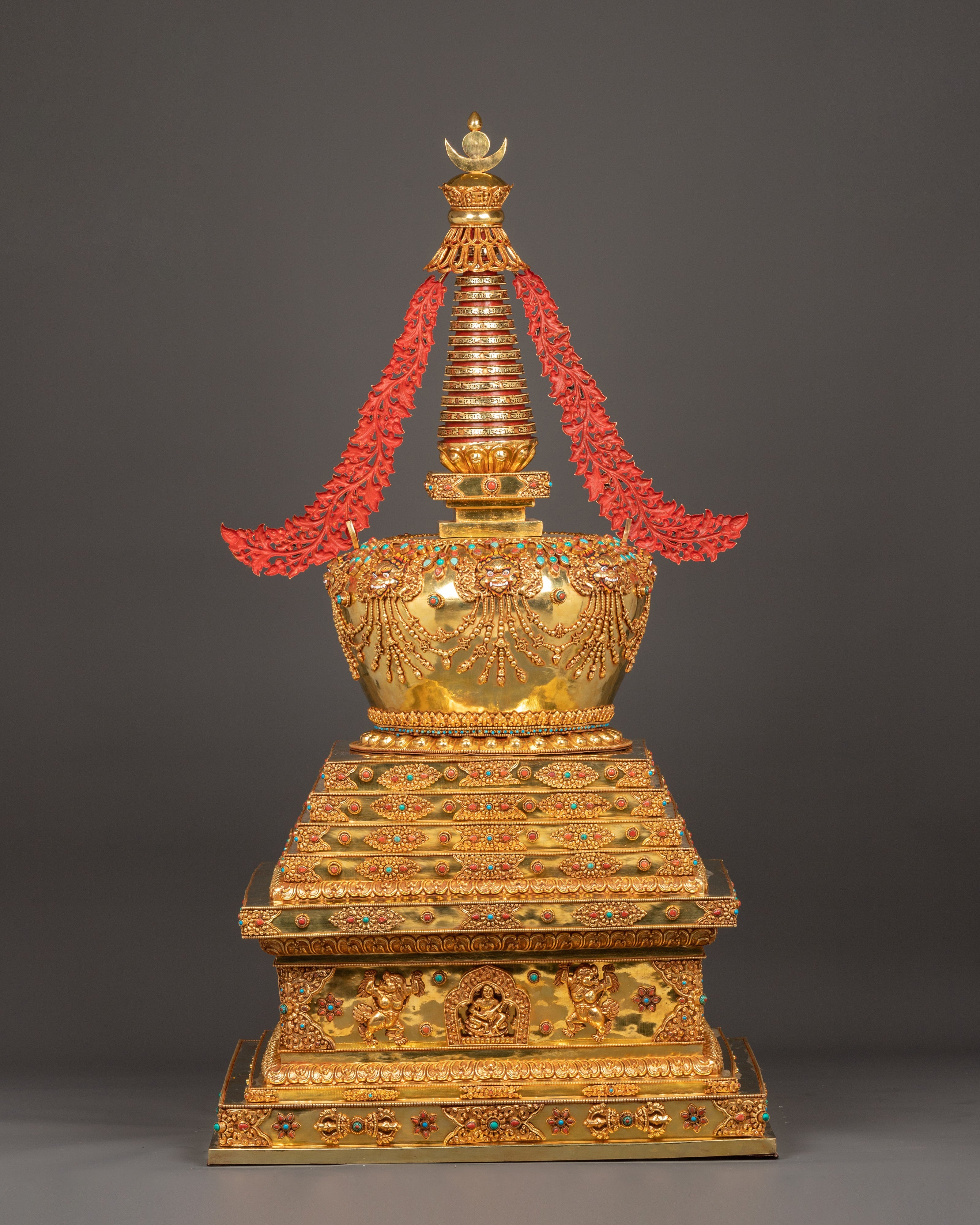 Handcrafted Gold-Plated Tibetan Stupa for Sacred Spaces | Perfect for Spiritual Decor
