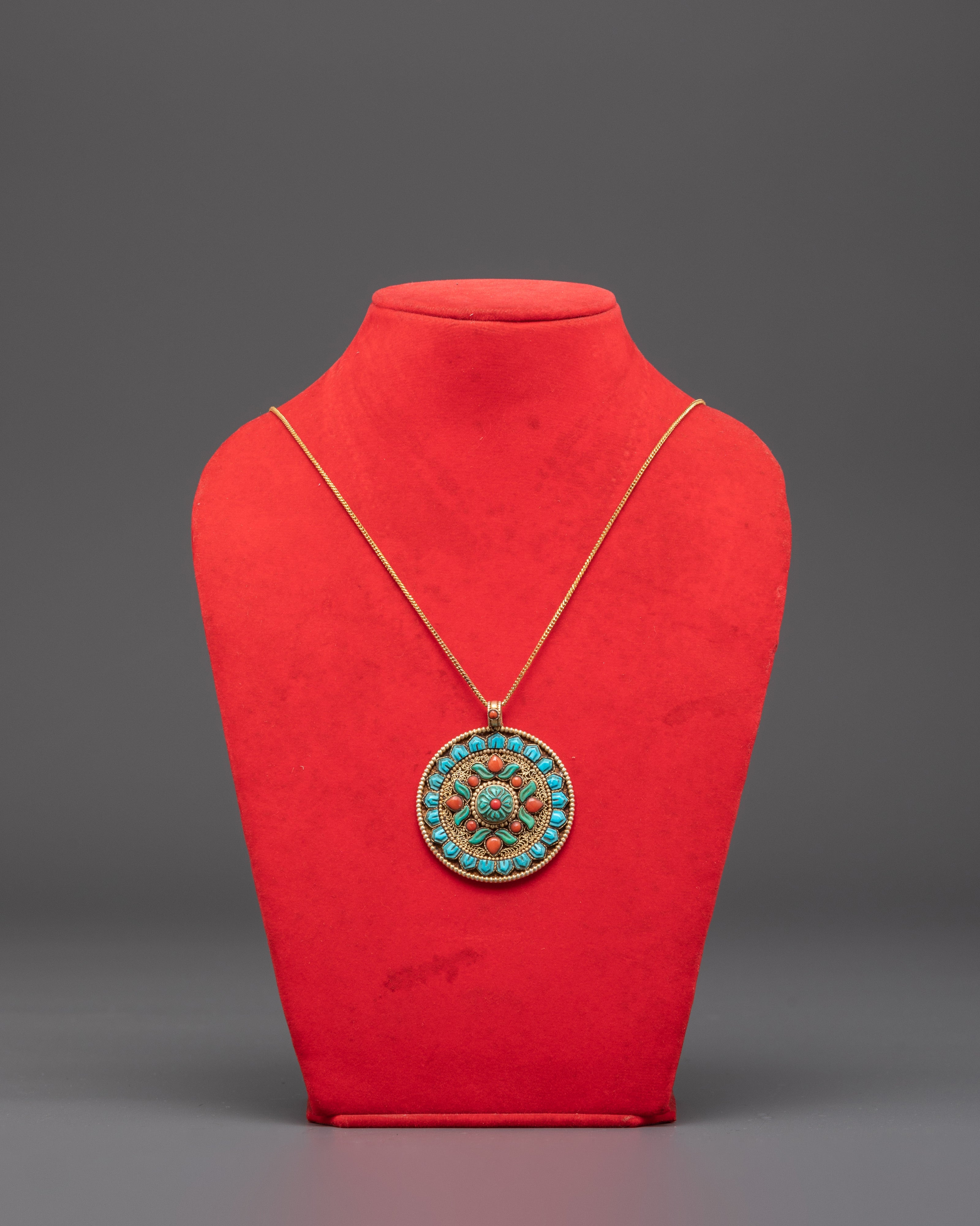 Handcrafted Tribal Pendant with Turquoise and Red Coral