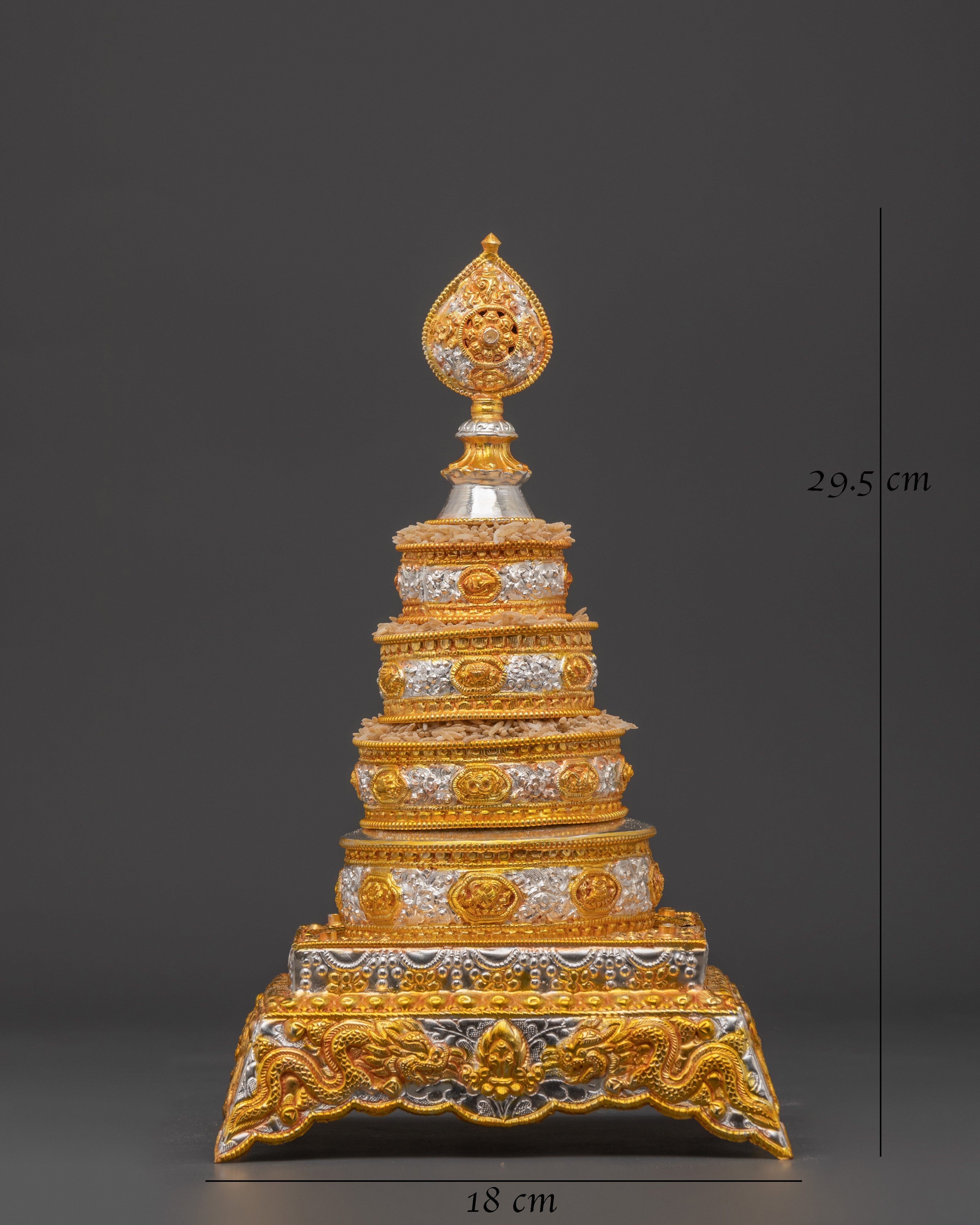 Buddhist Temple Mandala Decor | Gold Silver Plated Copper Spiritual Statue