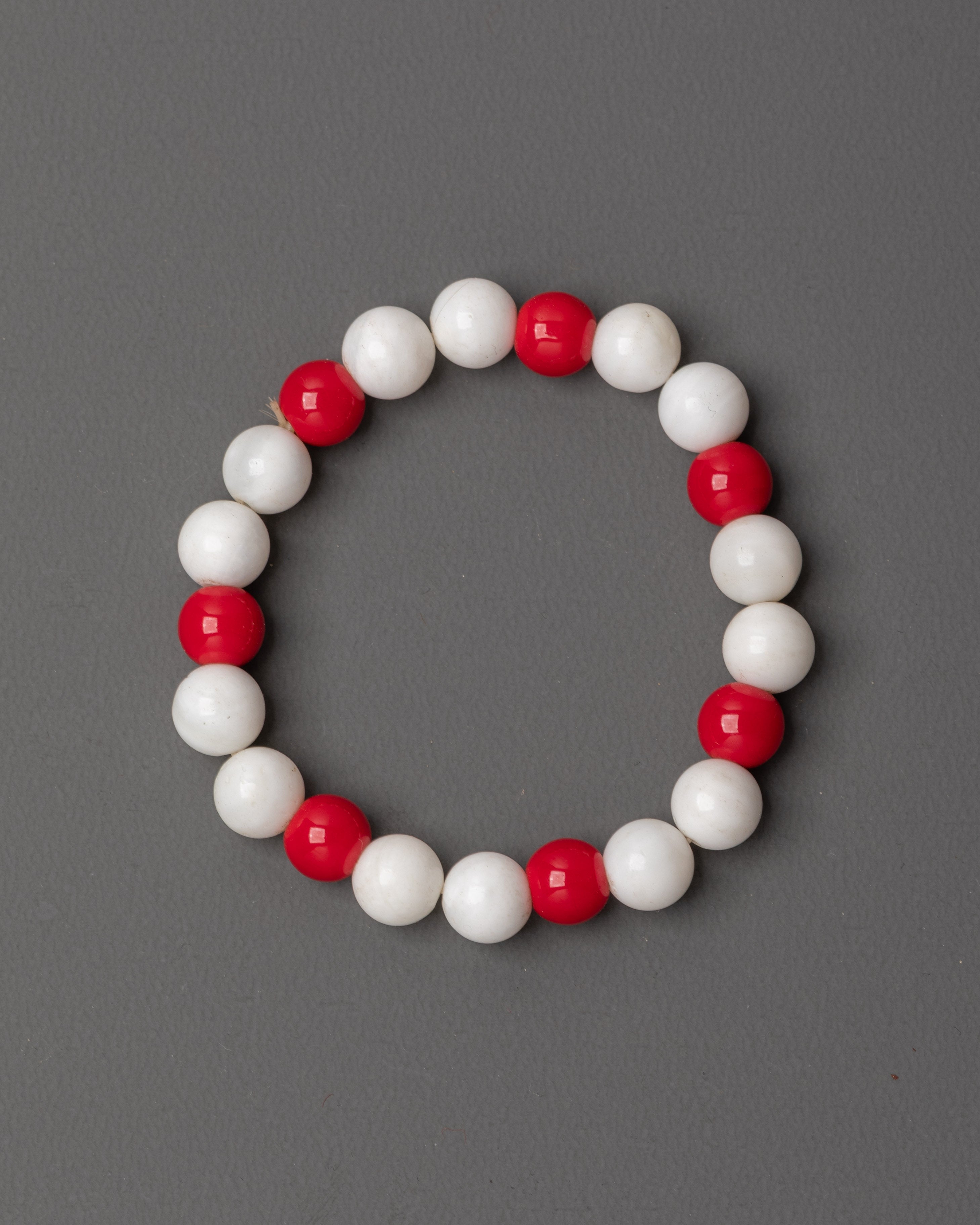 Handmade Red White Beaded Bracelet