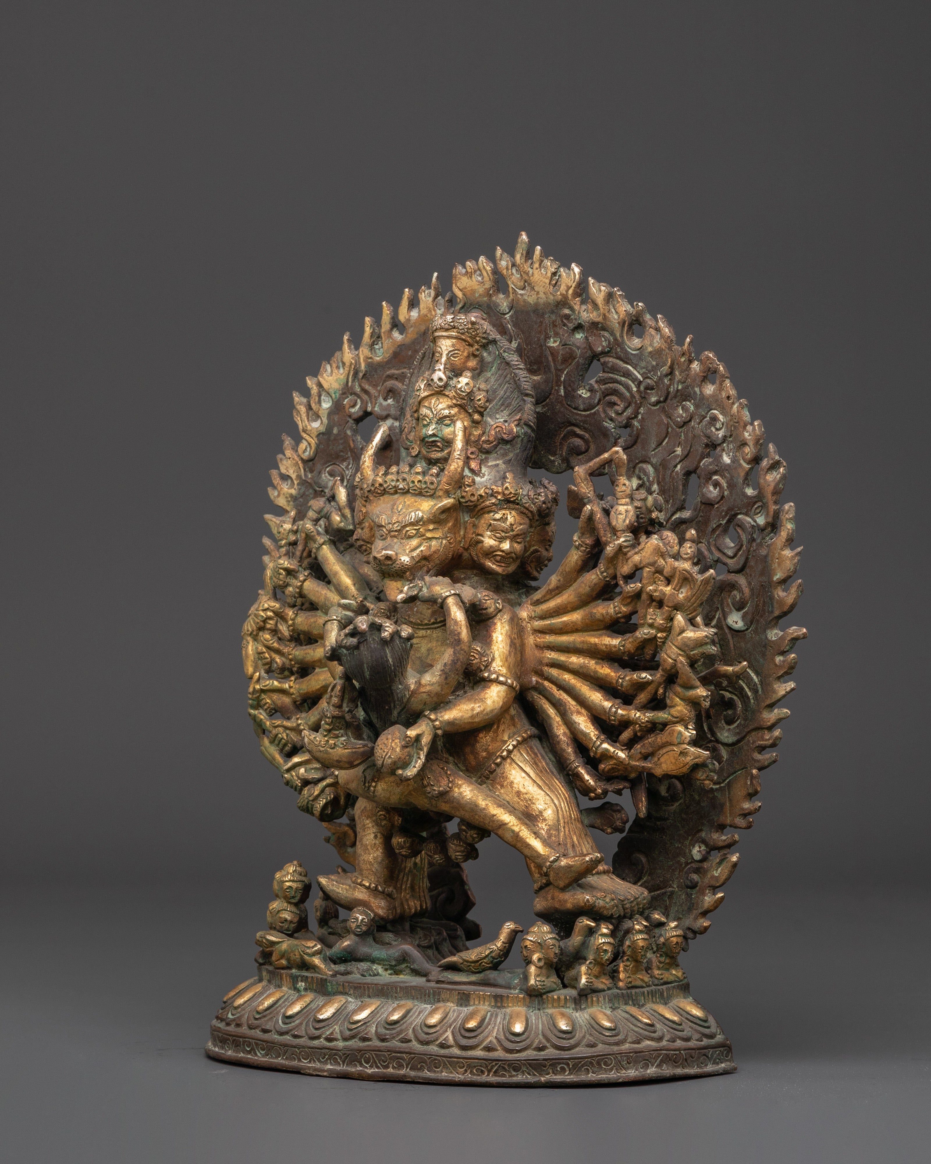 Handmade Gold Plated Yamantaka Statue | Copper Spiritual Art