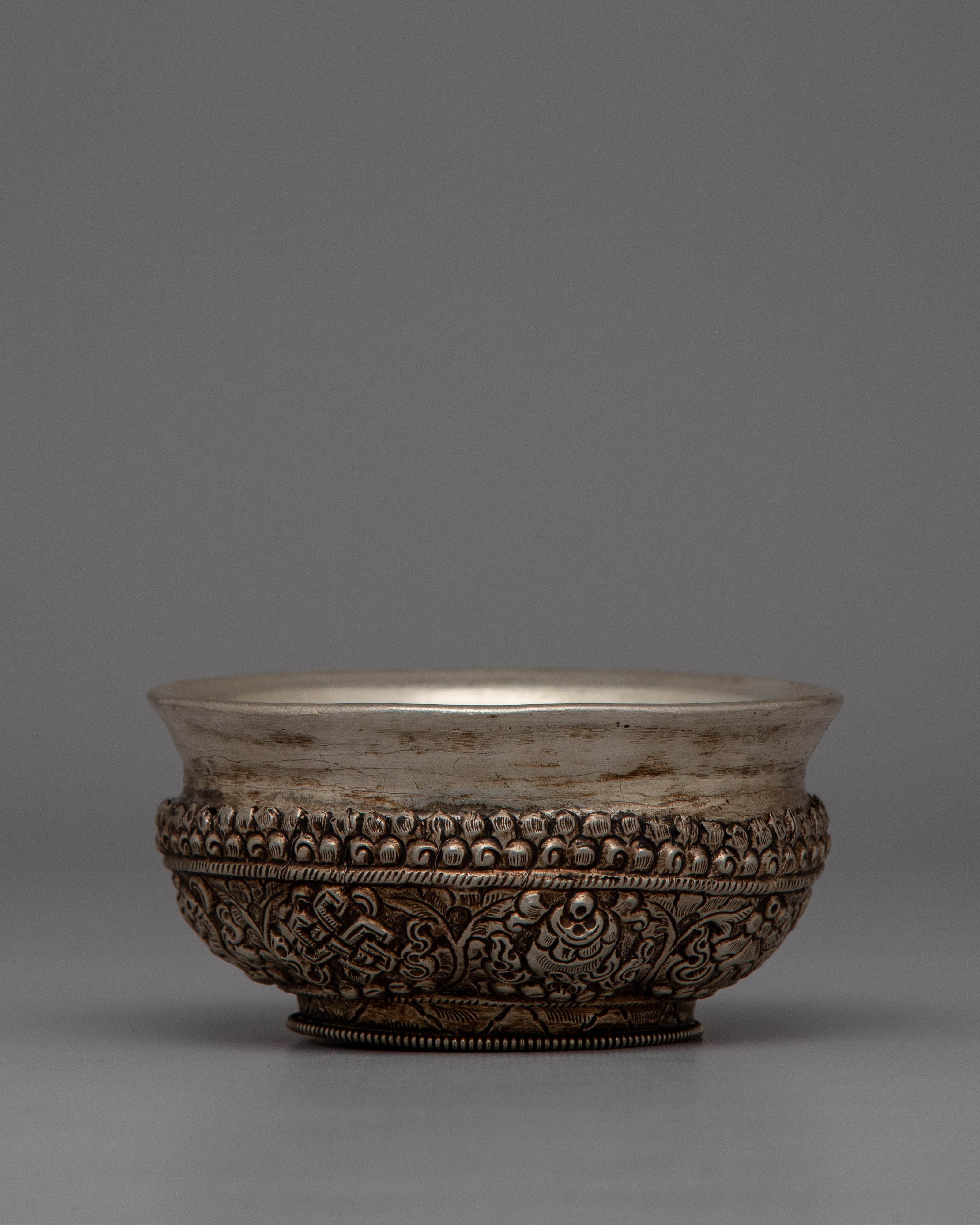 White metal Offering Bowl for Buddhist Altars