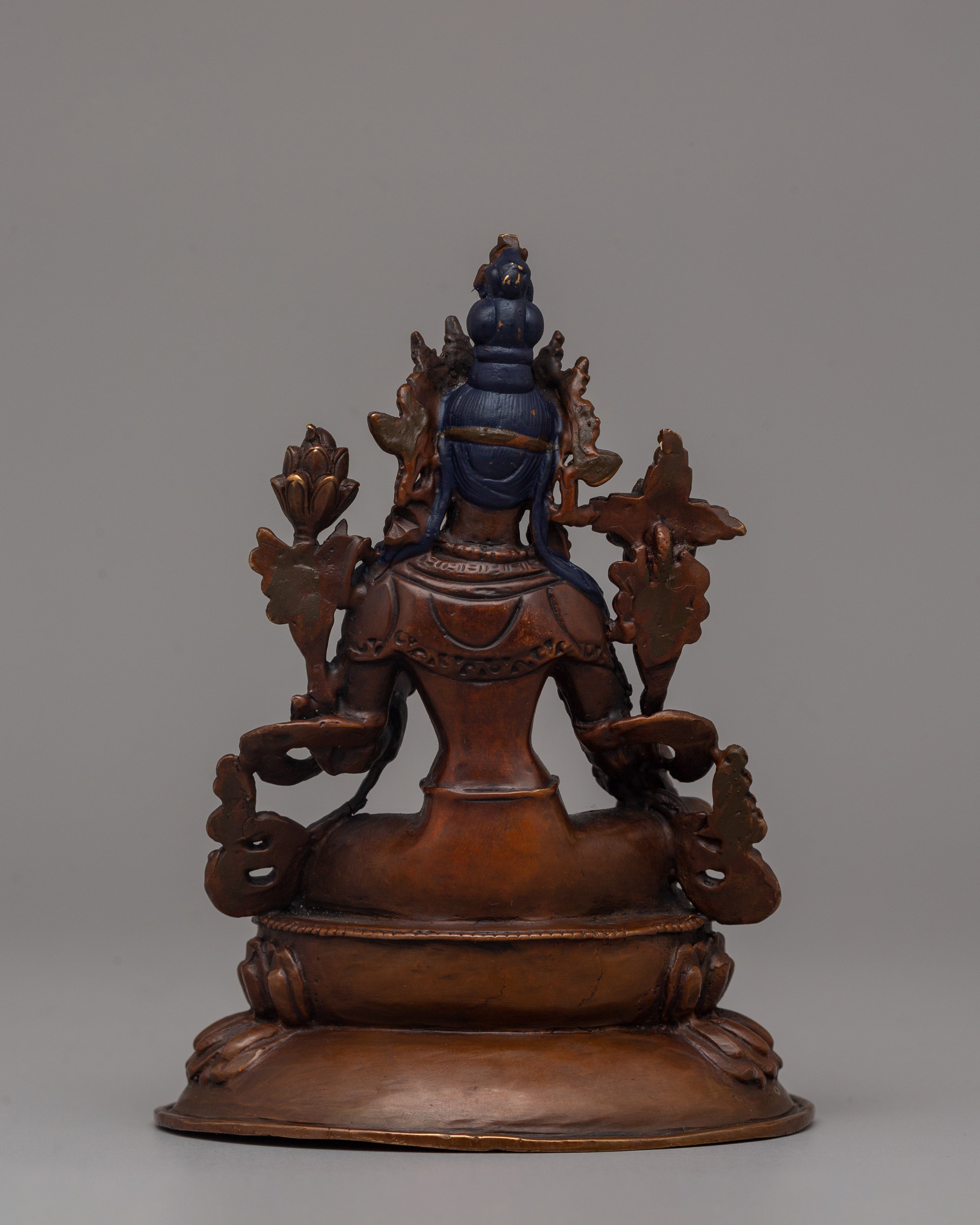 Beautiful Green Tara Statue | Oxidized Copper with Gold Face
