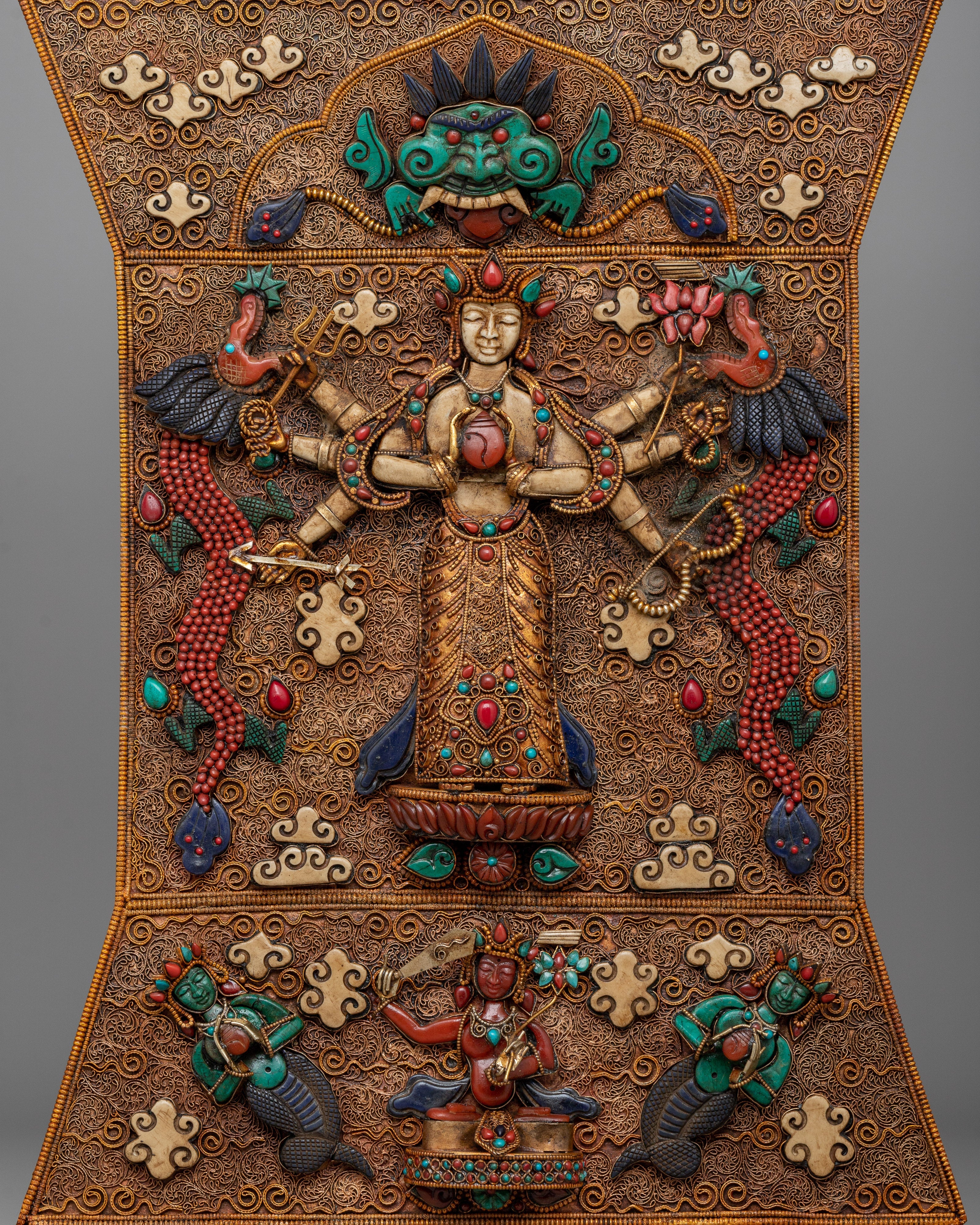 Eight Armed Avalokiteshvara Metal Thangka | Buddhist Meditation Spaces